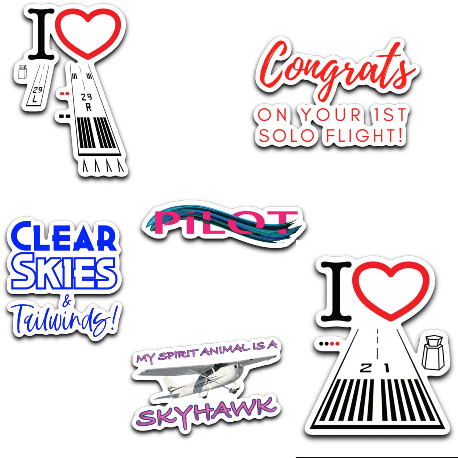 Aviation themed decals, approx. 3 5/8 x 2 5/8 inches