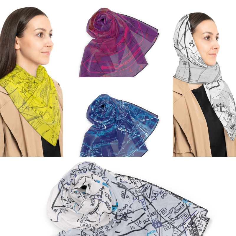 25x25" or 50x50" poly voile aviation themed scarves