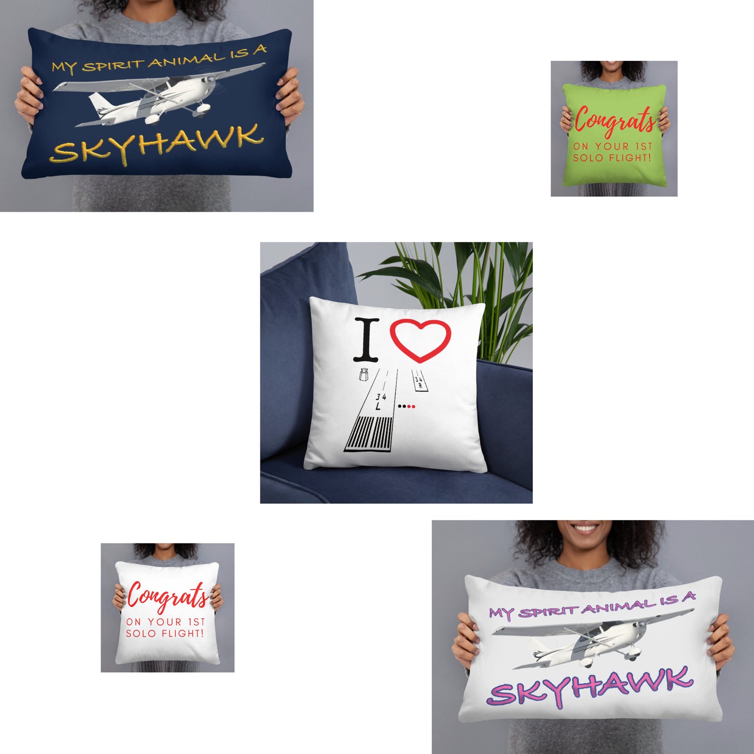 Aviation themed pillows in 18"x18" and 20"x12" sizes