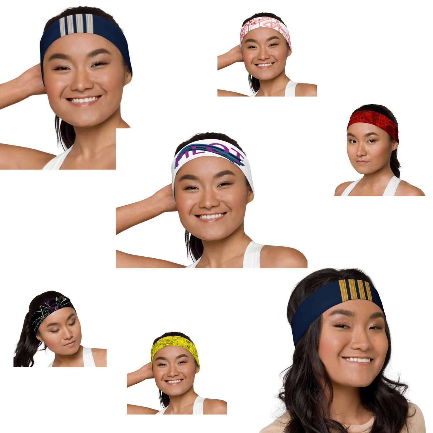 Colorful, aviation themed headbands