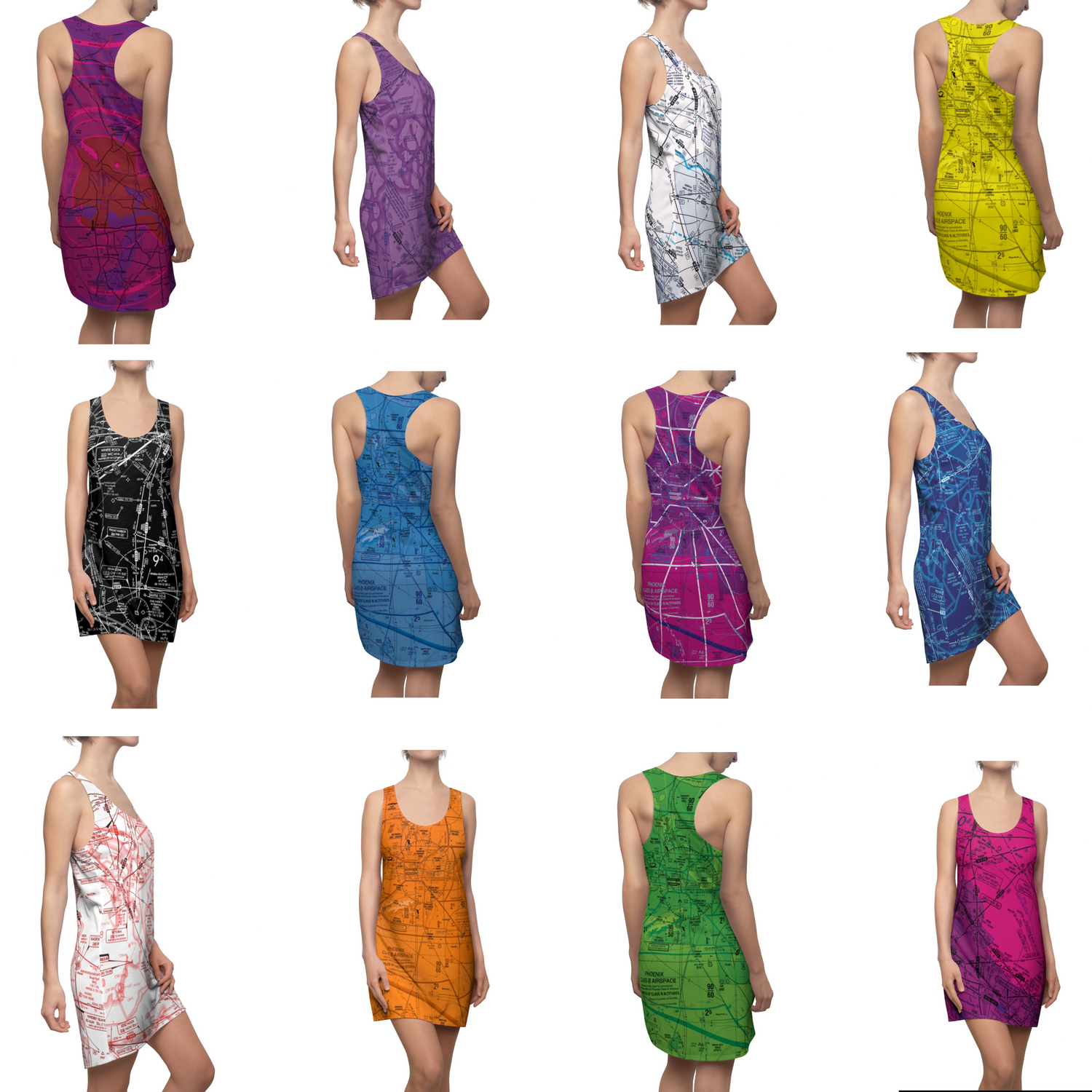 Aviation themed colorful racerback dresses