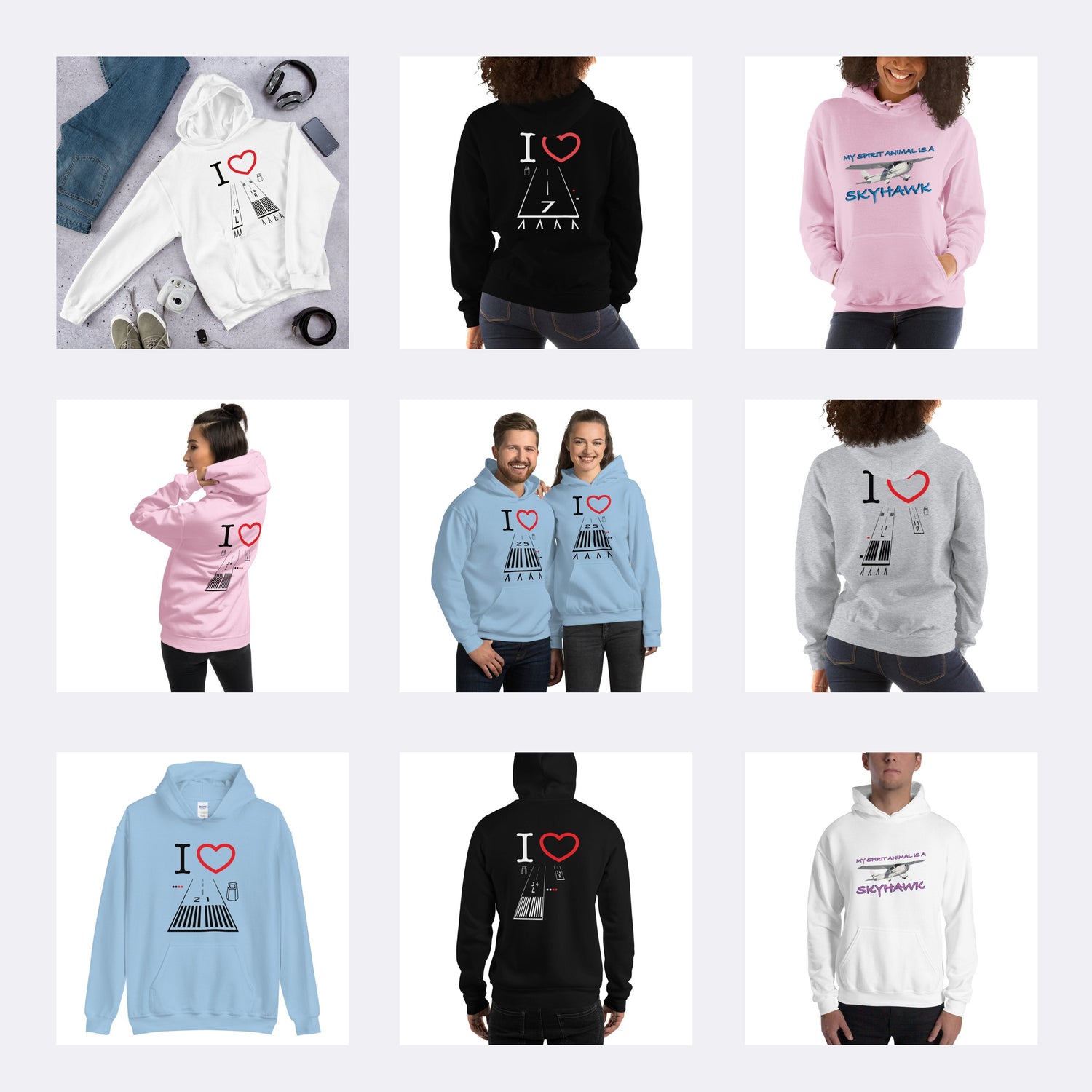 Aviation themed hoodies with matching drawcord and front pouch pocket