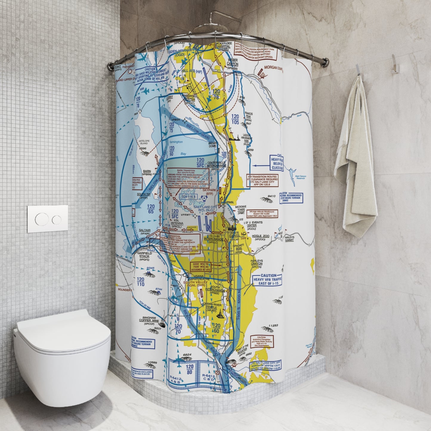 Salt Lake City Flyway Chart shower curtain (KSLC)