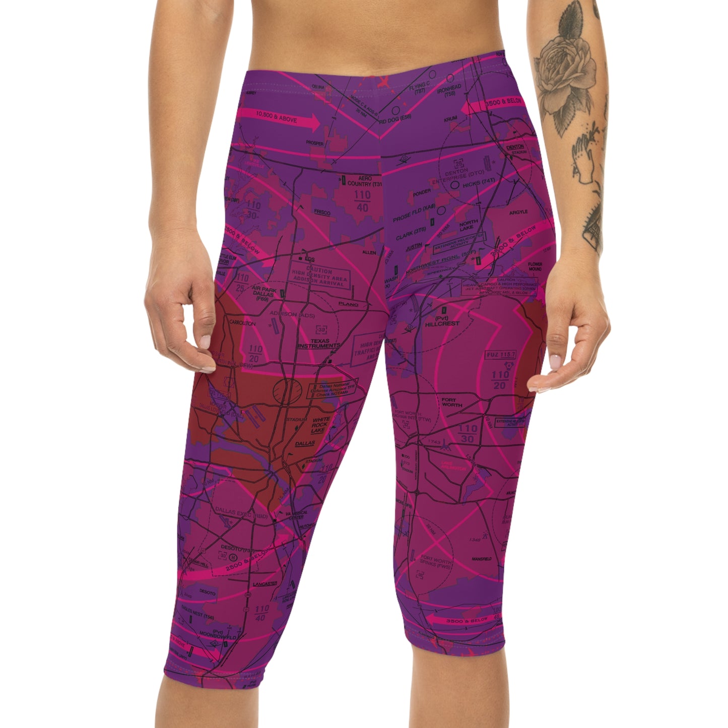 Dallas - Ft. Worth Flyway Chart capri leggings (purple)