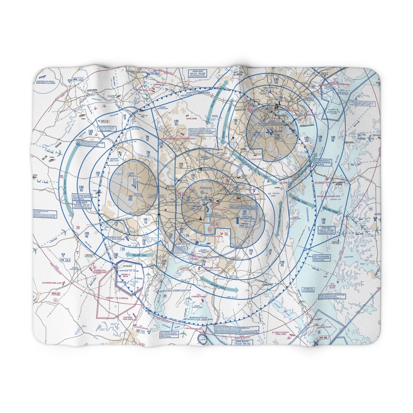 Baltimore-Washington Flyway Chart sherpa fleece blanket