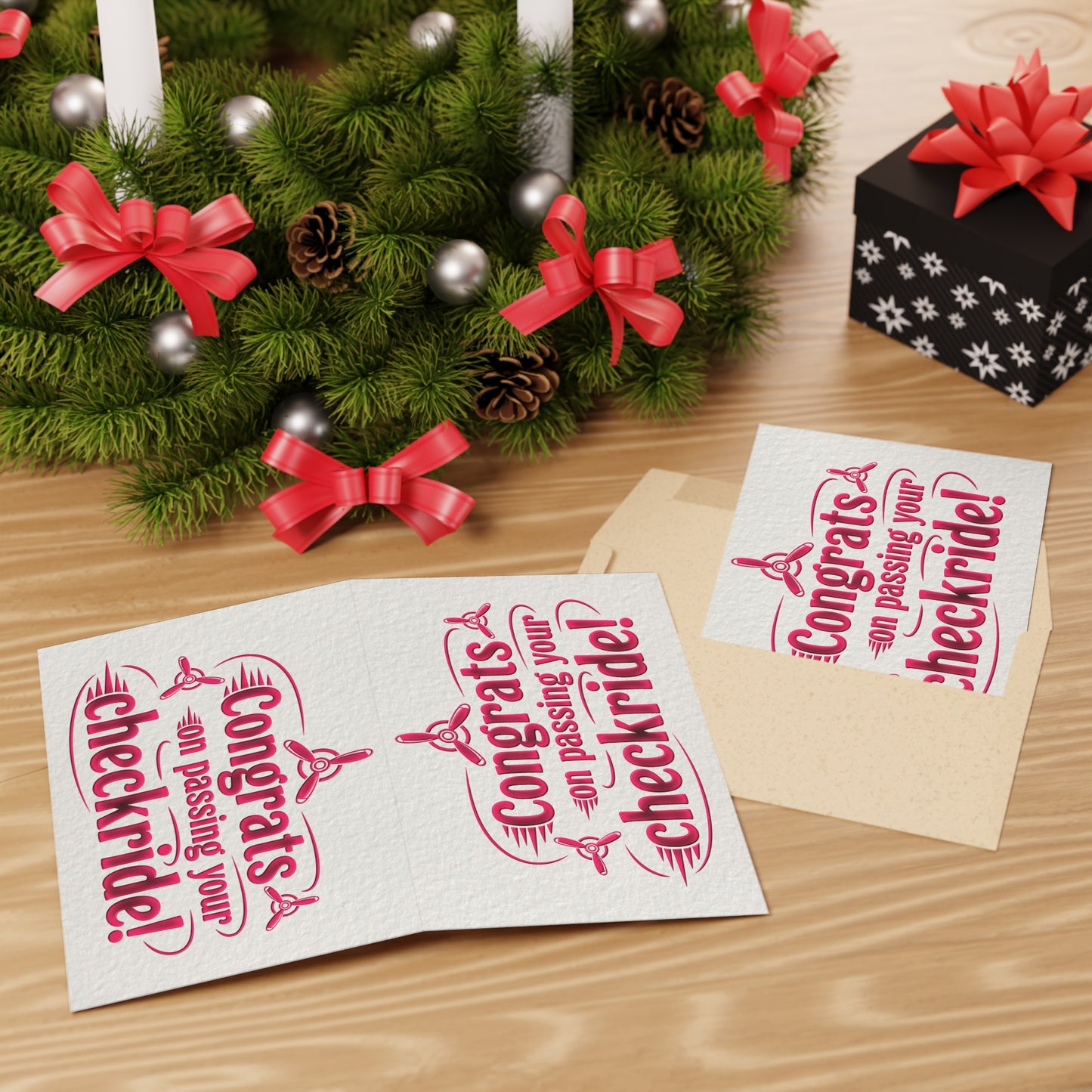Congrats on passing your checkride! pack of 10 greeting cards (v3. pink)