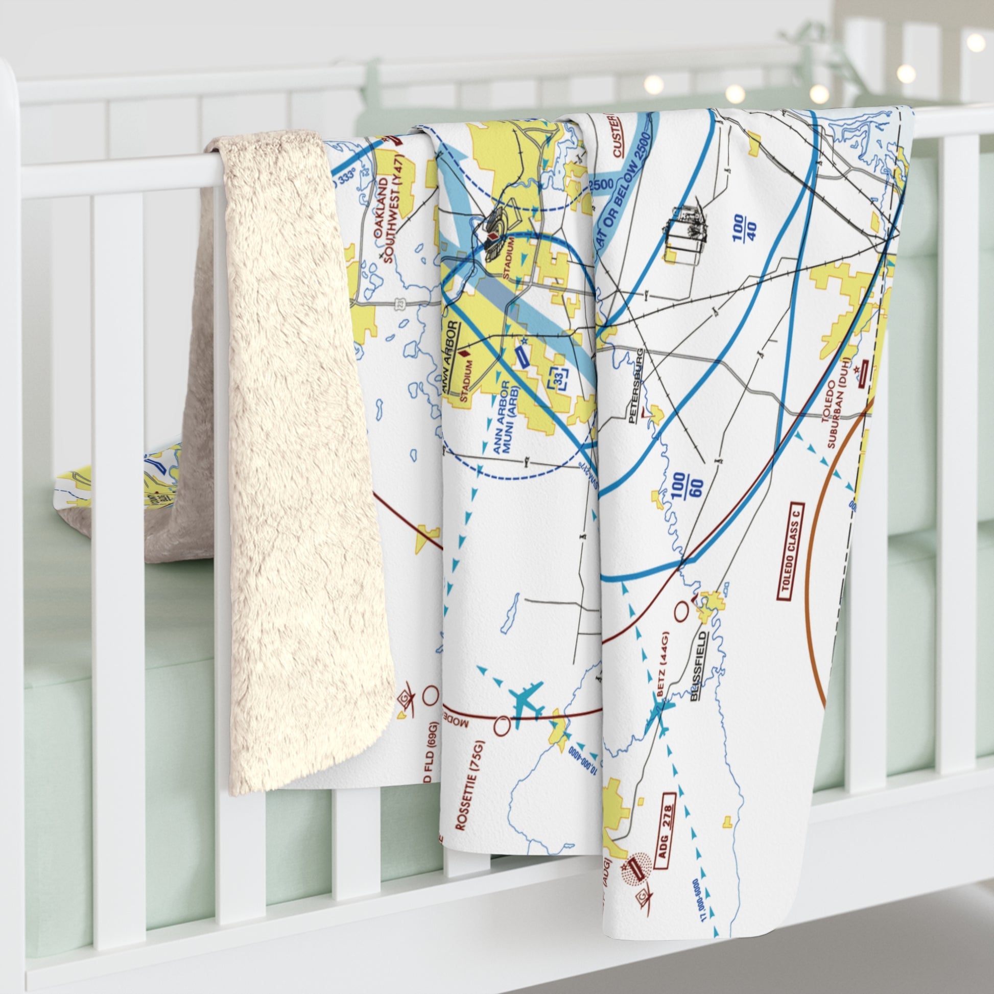 Detroit Flyway Chart sherpa fleece blanket