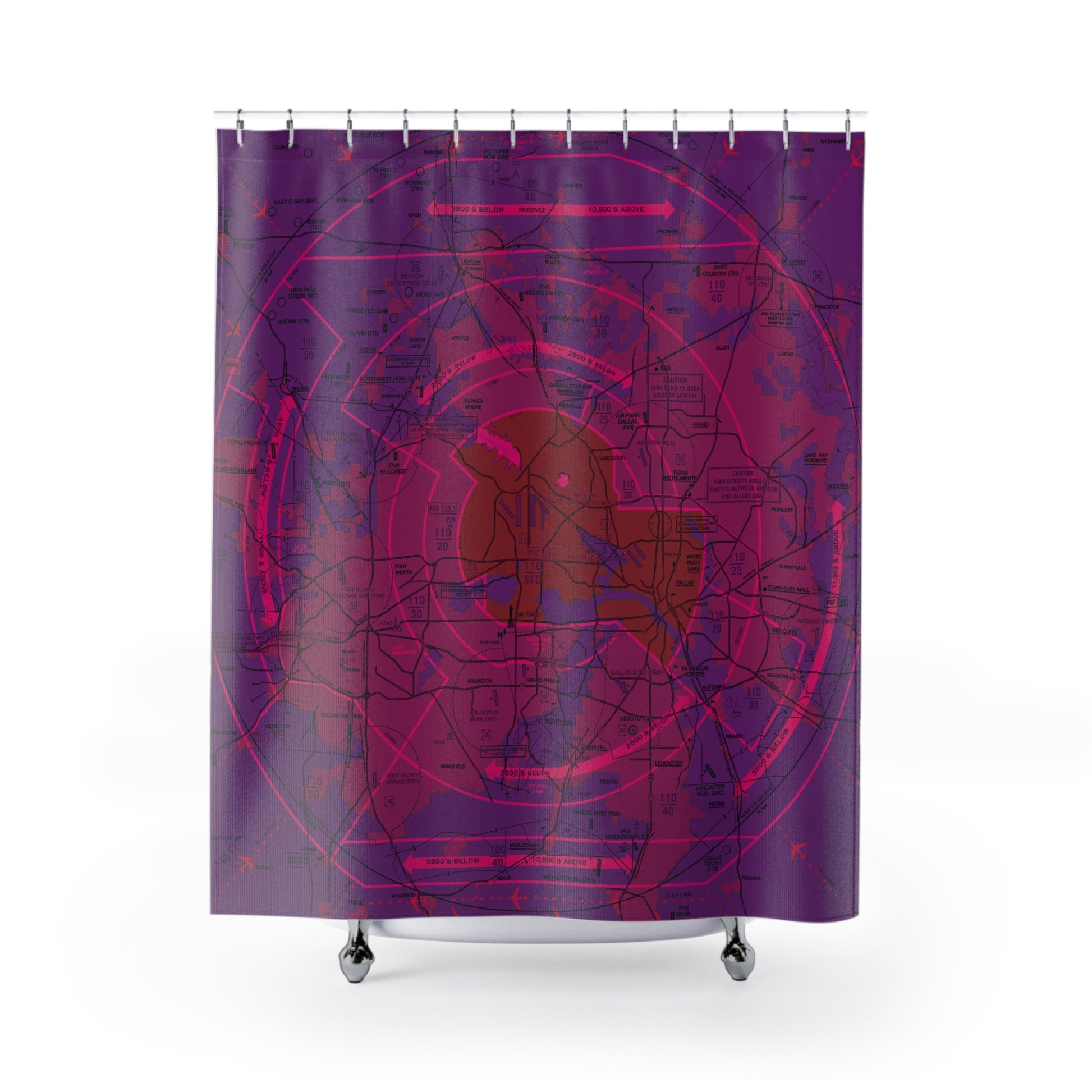 Dallas - Ft. Worth Flyway Chart Shower Curtains (purple)