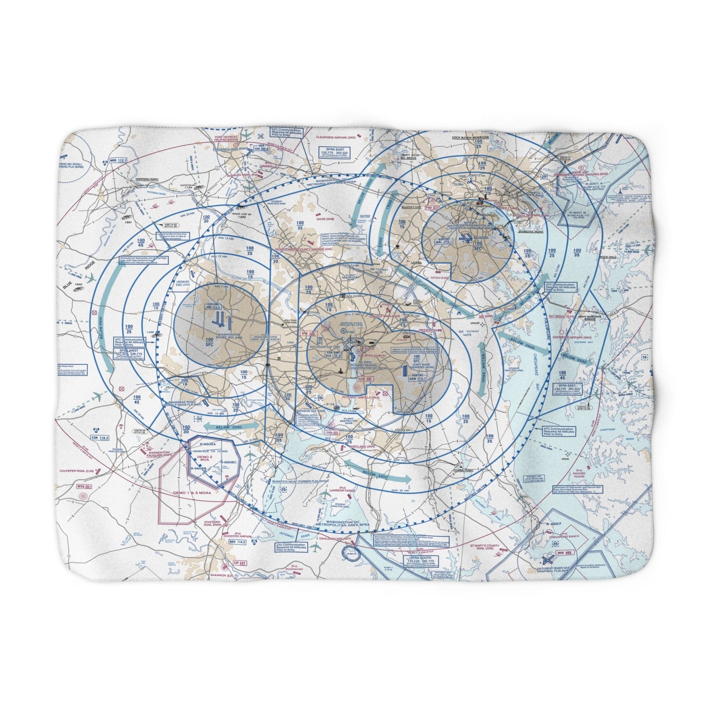 Baltimore-Washington Flyway Chart sherpa fleece blanket