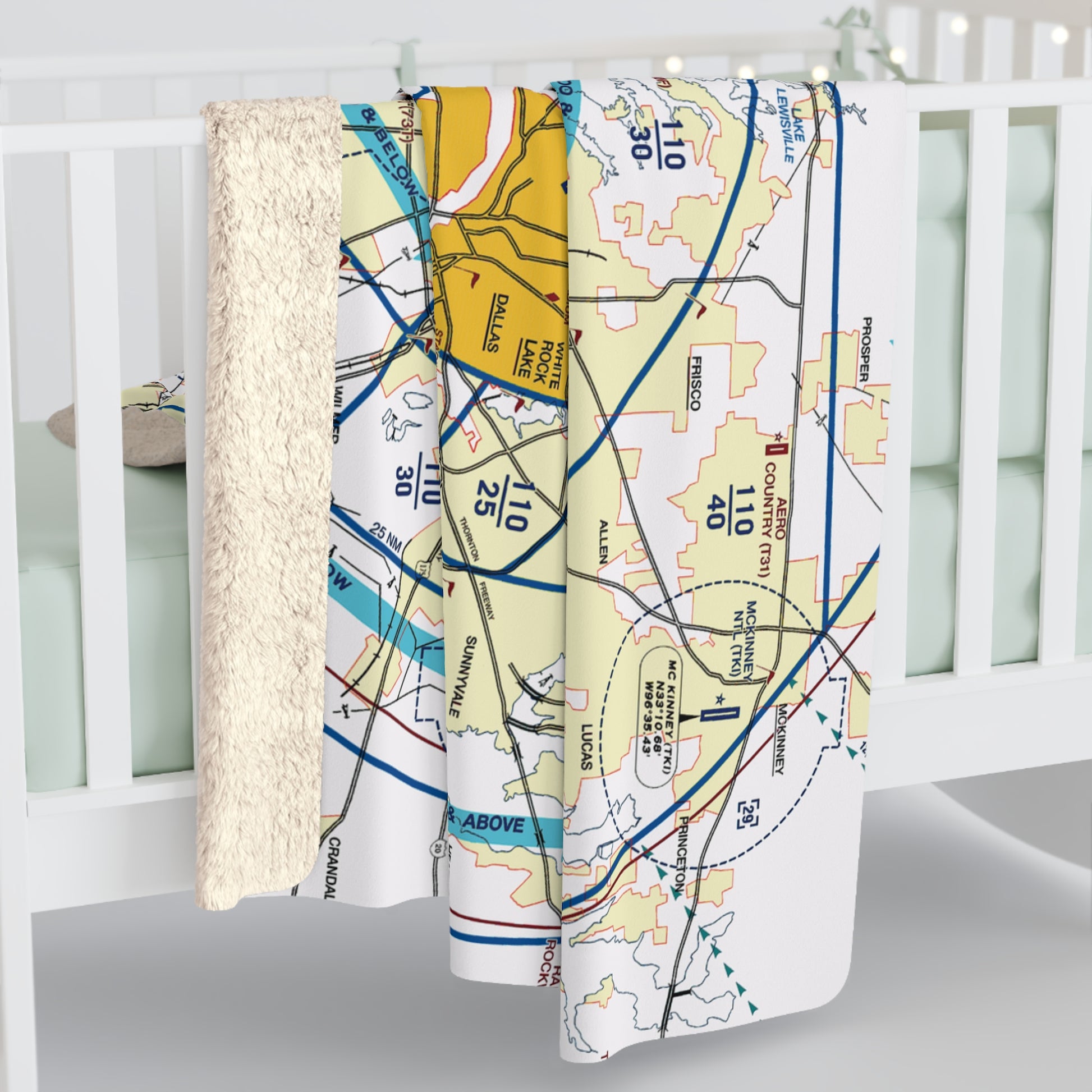 Dallas - Ft. Worth Flyway Chart sherpa fleece blanket