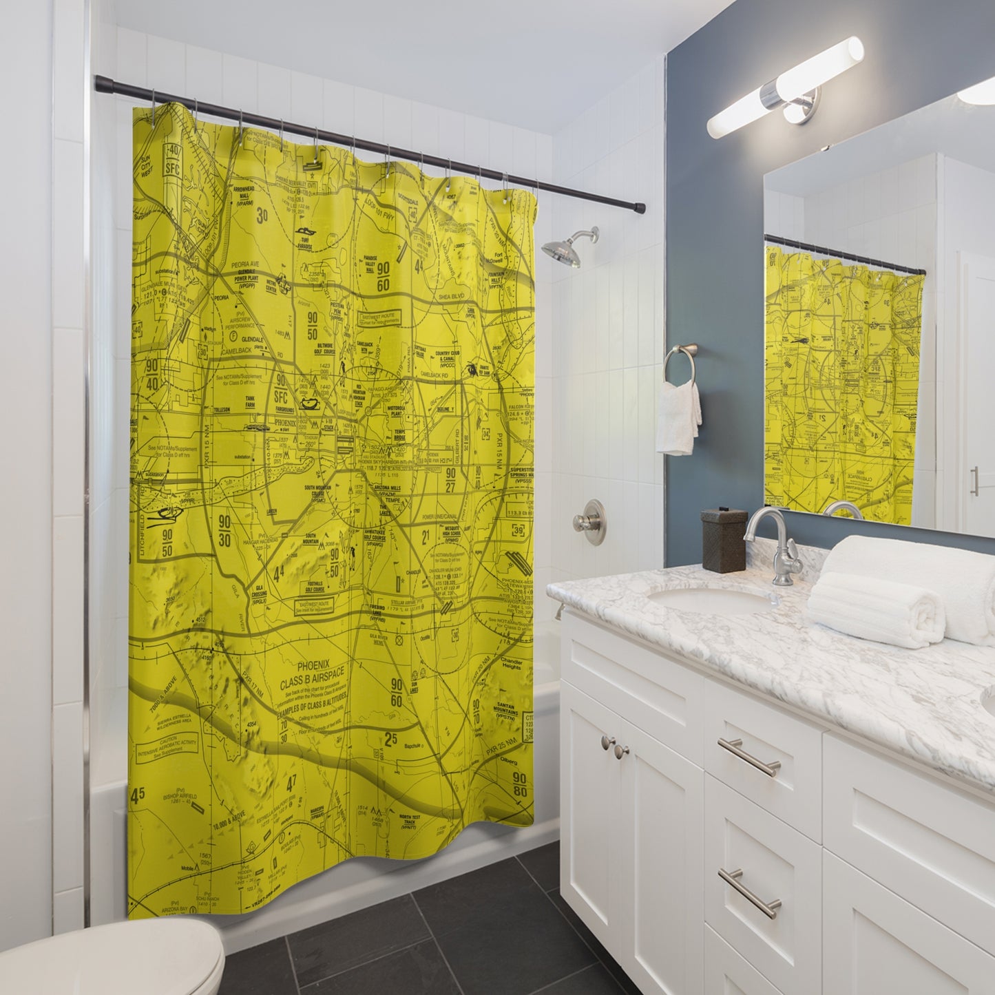 Aeronautical Chart shower curtain (KPHX/yellow)
