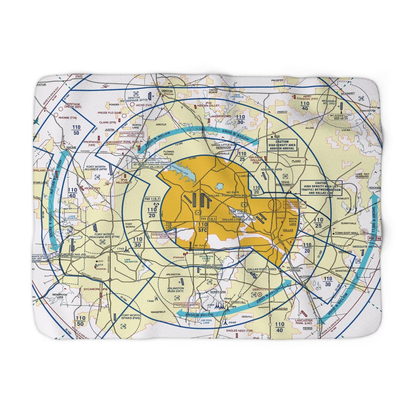 Dallas - Ft. Worth Flyway Chart sherpa fleece blanket