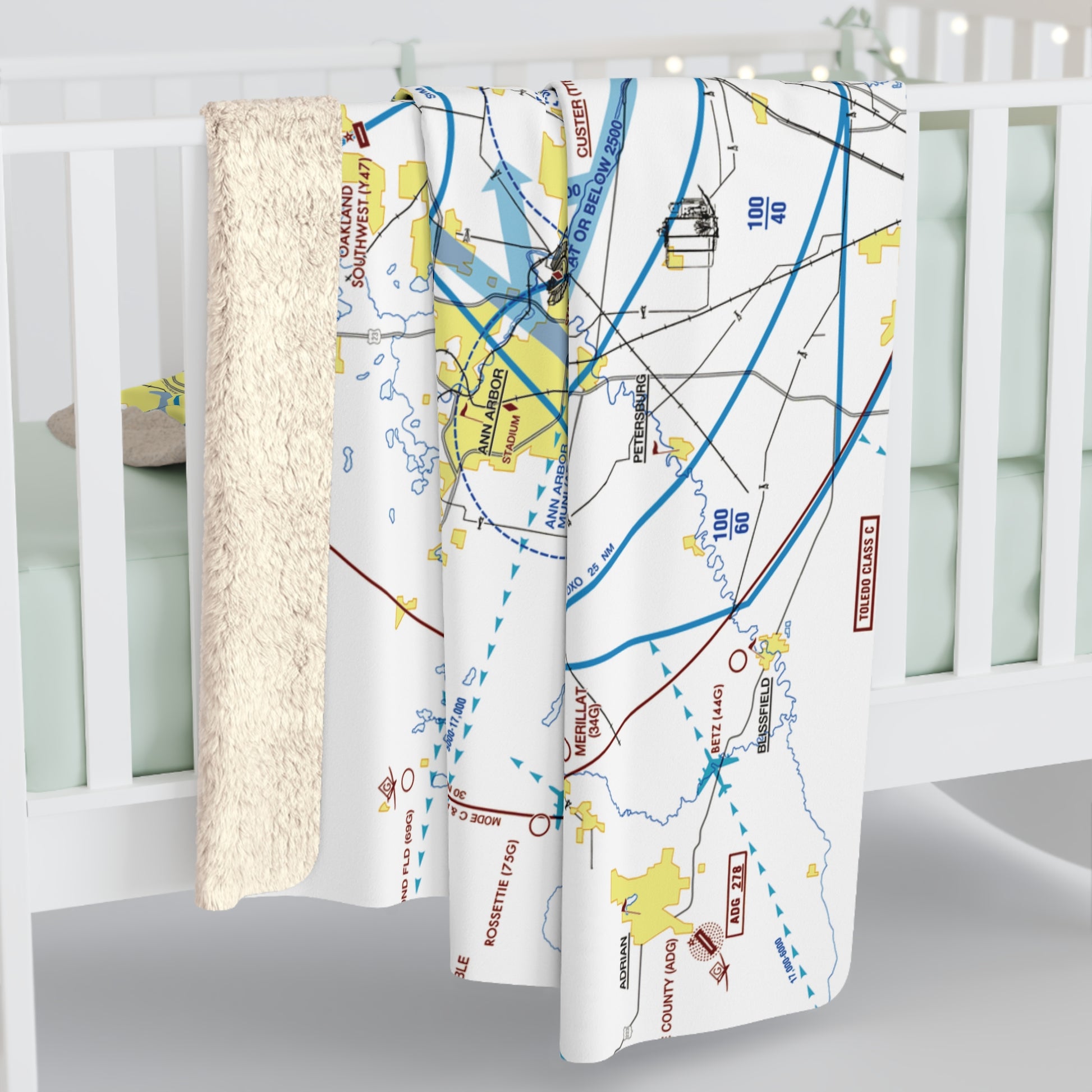Detroit Flyway Chart sherpa fleece blanket