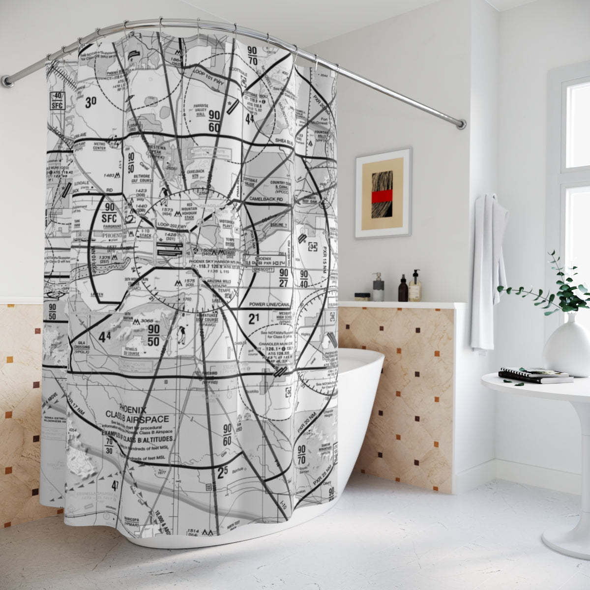 Aeronautical Chart shower curtain (KPHX/b&w)