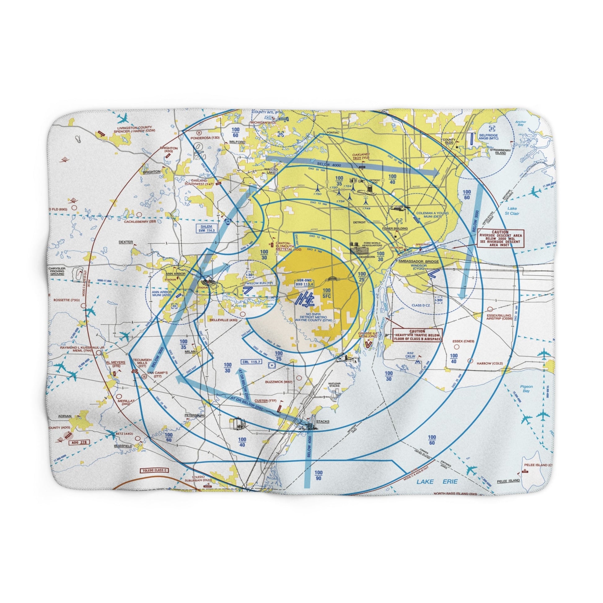 Detroit Flyway Chart sherpa fleece blanket