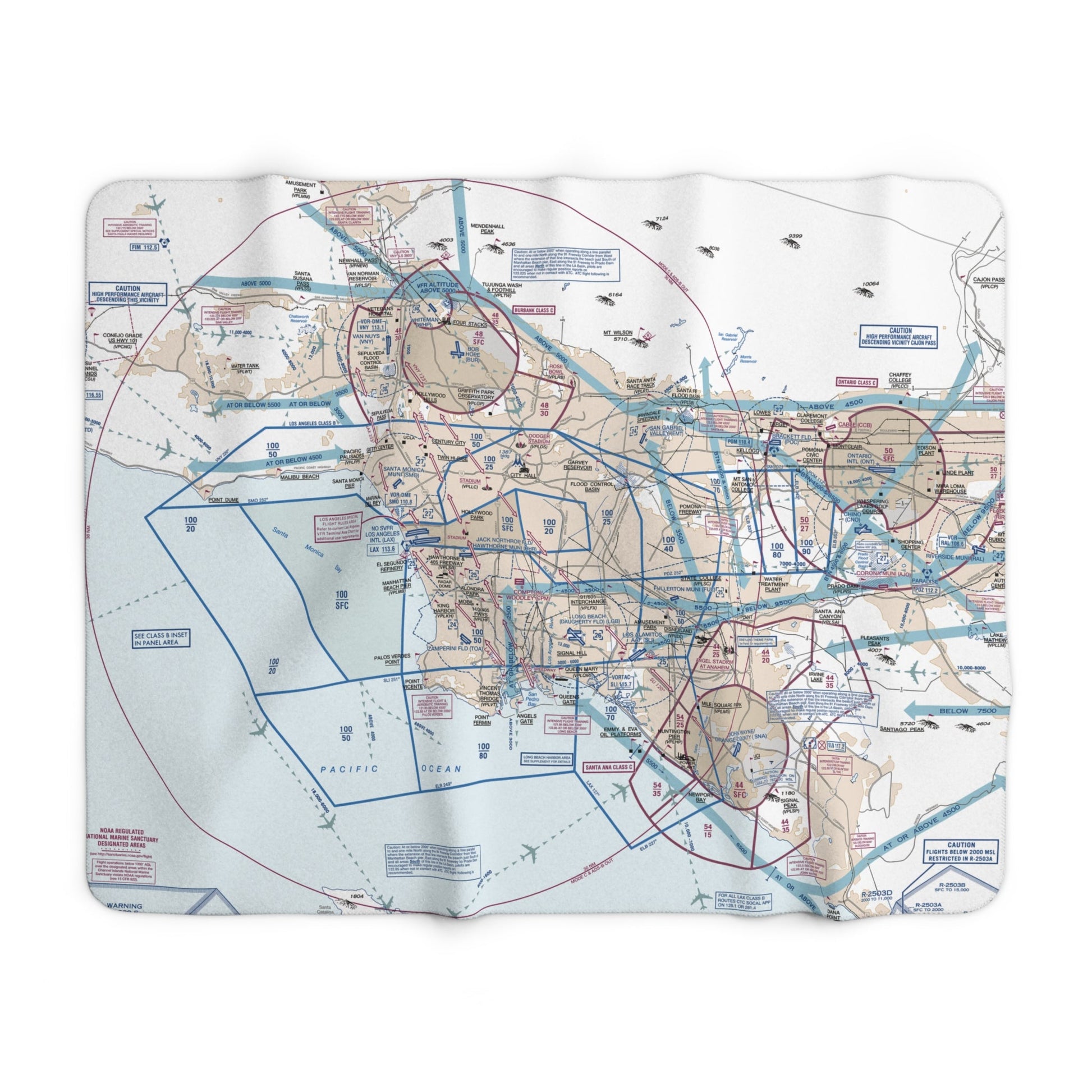 LAX Flyway Chart sherpa fleece blanket