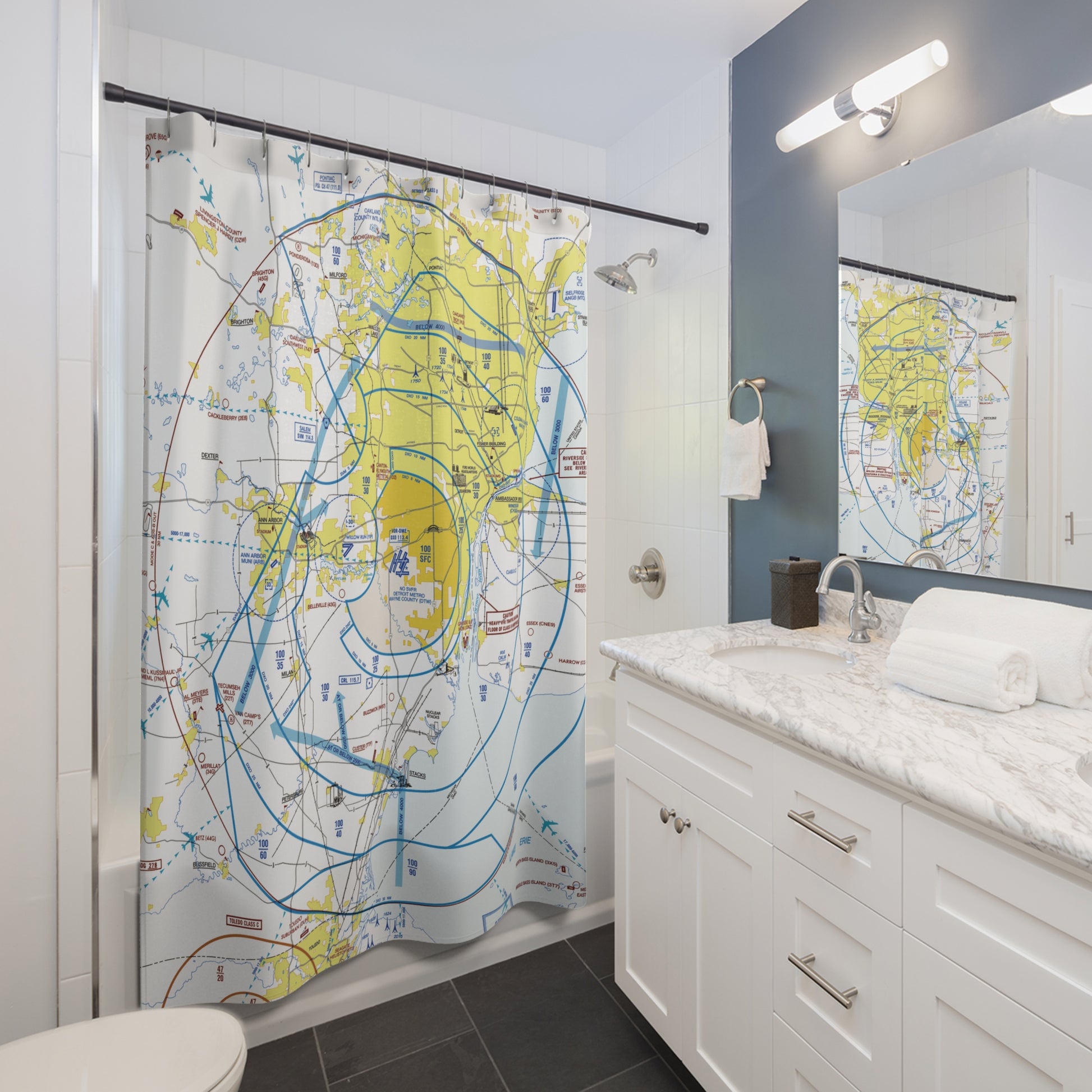 Aeronautical Chart shower curtain (KDTW/Flyway)