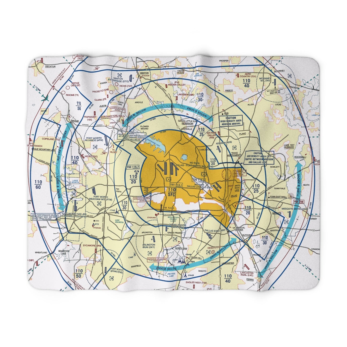 Dallas - Ft. Worth Flyway Chart sherpa fleece blanket