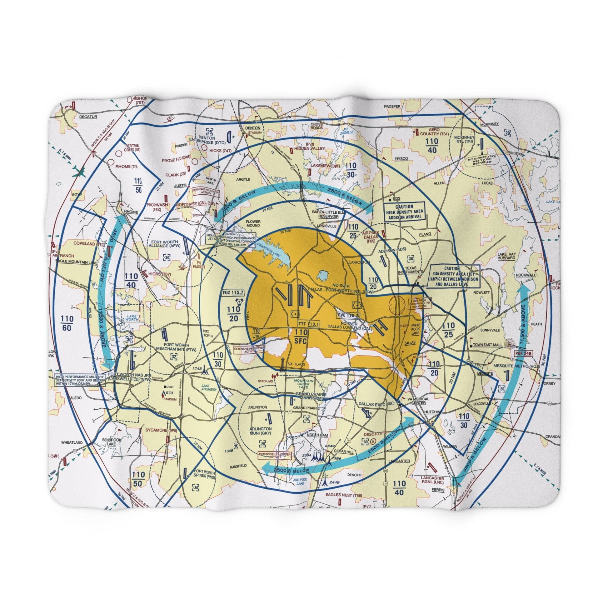 Dallas - Ft. Worth Flyway Chart sherpa fleece blanket