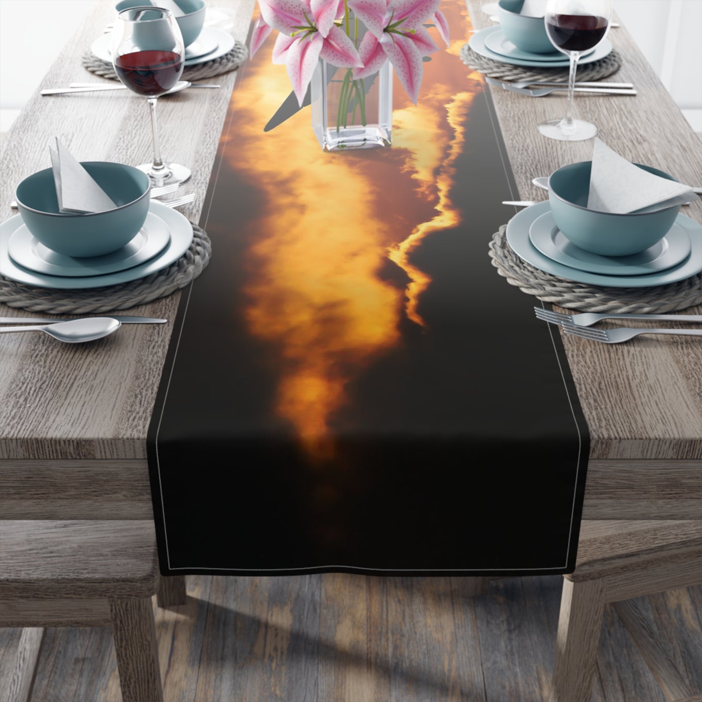 Biplane at Sunset Table Runner
