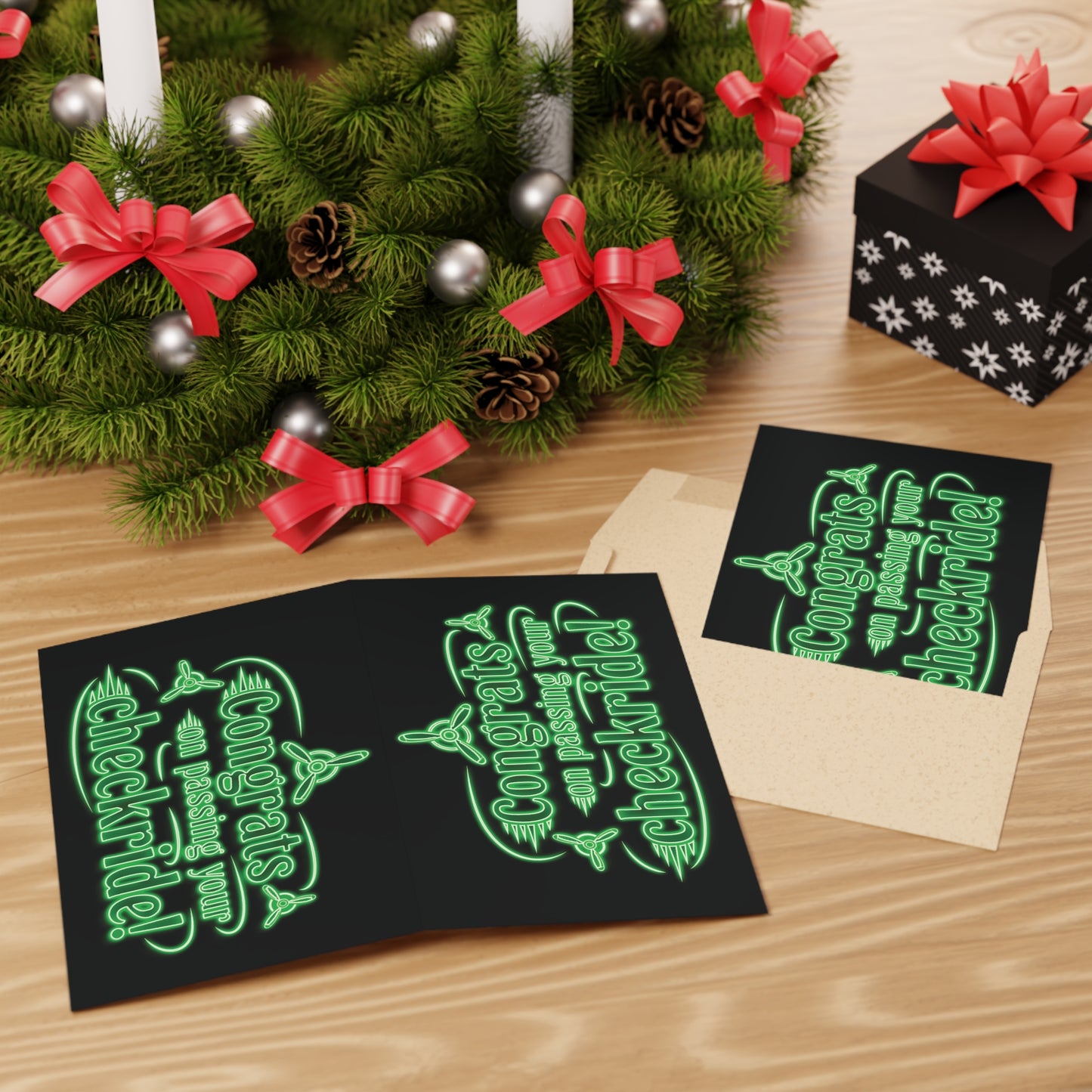 Congrats on passing your checkride! pack of 10 greeting cards (v3. green)