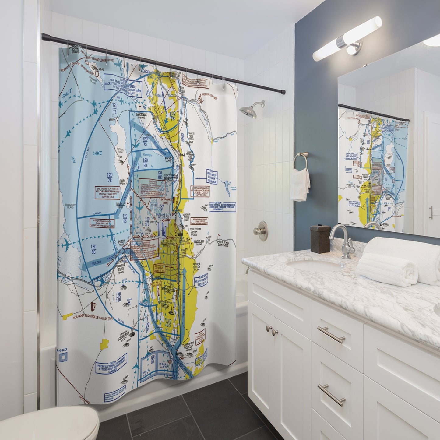 Salt Lake City Flyway Chart shower curtain (KSLC)