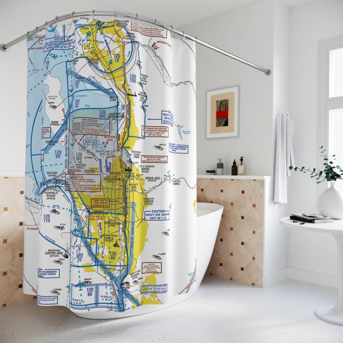 Salt Lake City Flyway Chart shower curtain (KSLC)