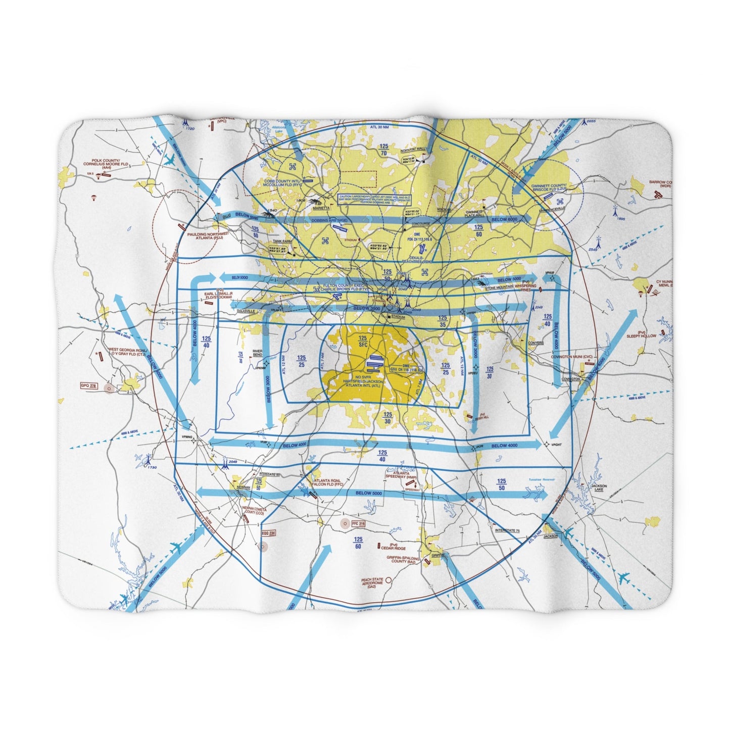 Atlanta Flyway Chart sherpa fleece blanket