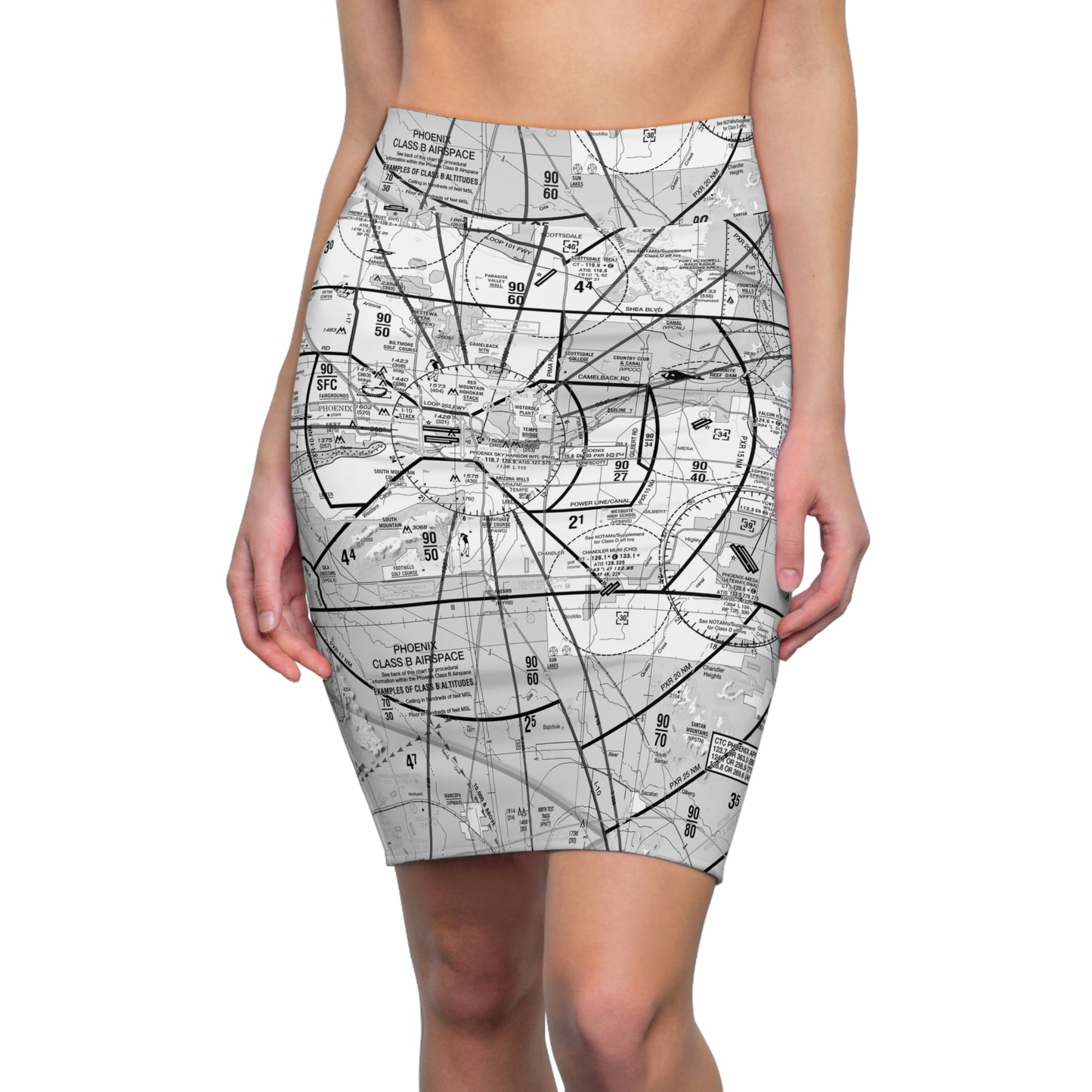 Phoenix TAC Chart - women's pencil skirt (b&w)