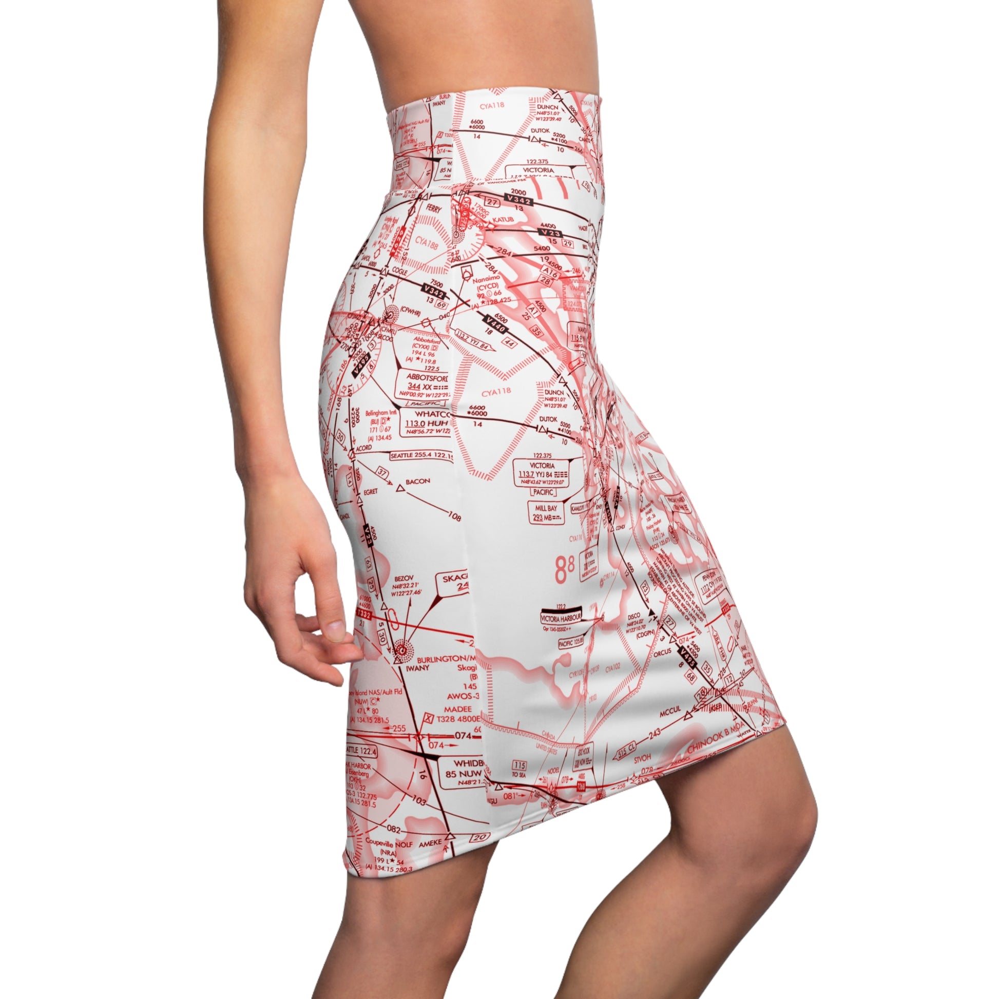 Enroute Low Altitude (ELUS1) Chart - women's pencil skirt (red&white)Enroute Low Altitude (ELUS1) Chart - women's pencil skirt (red&white)