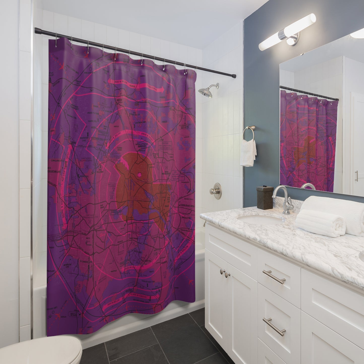 Dallas - Ft. Worth Flyway Chart Shower Curtains (purple)
