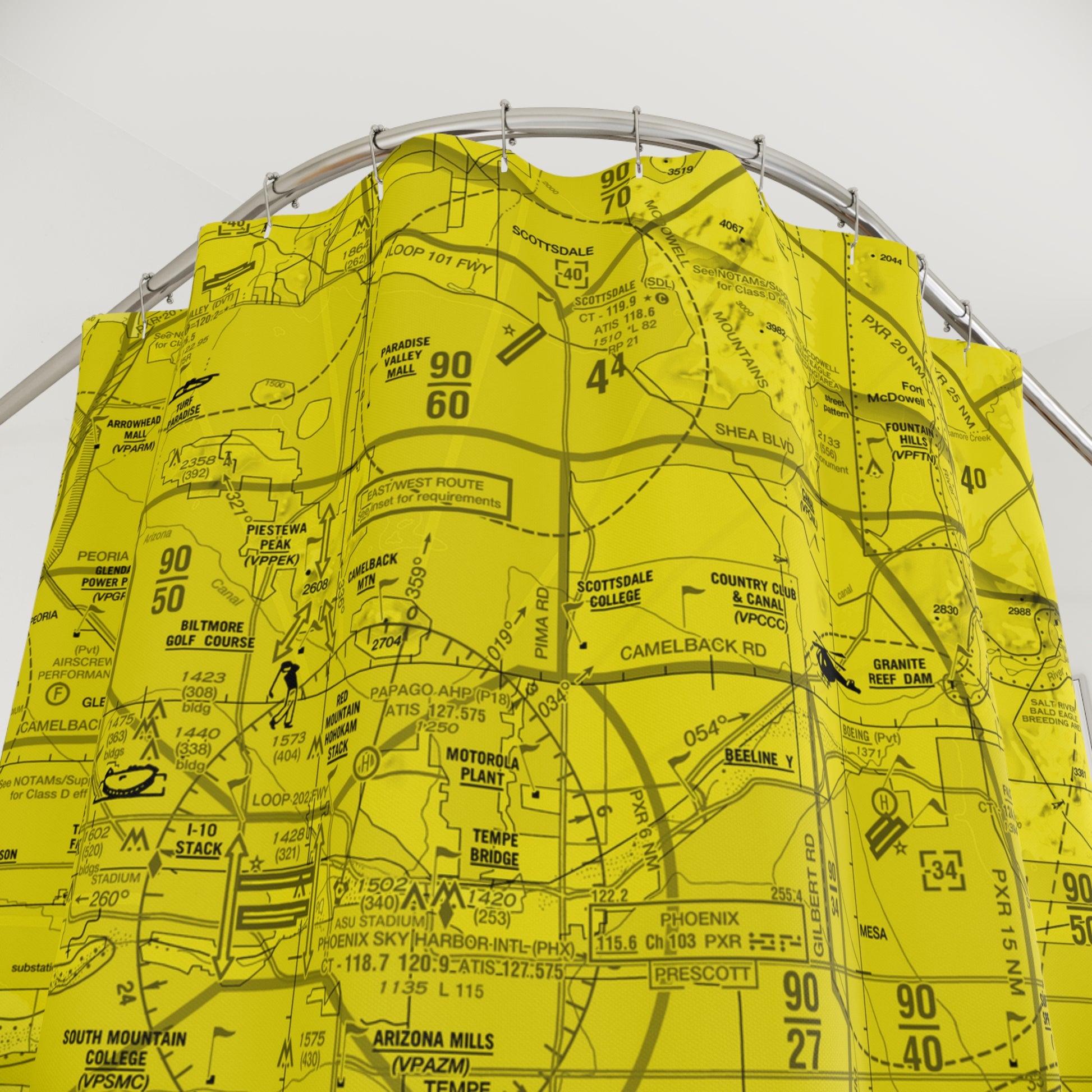 Aeronautical Chart shower curtain (KPHX/yellow)