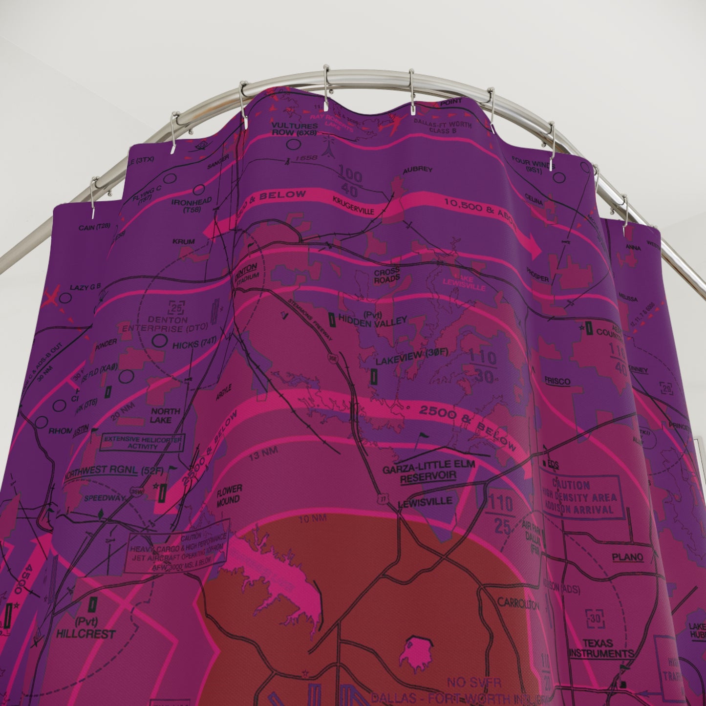 Dallas - Ft. Worth Flyway Chart Shower Curtains (purple)