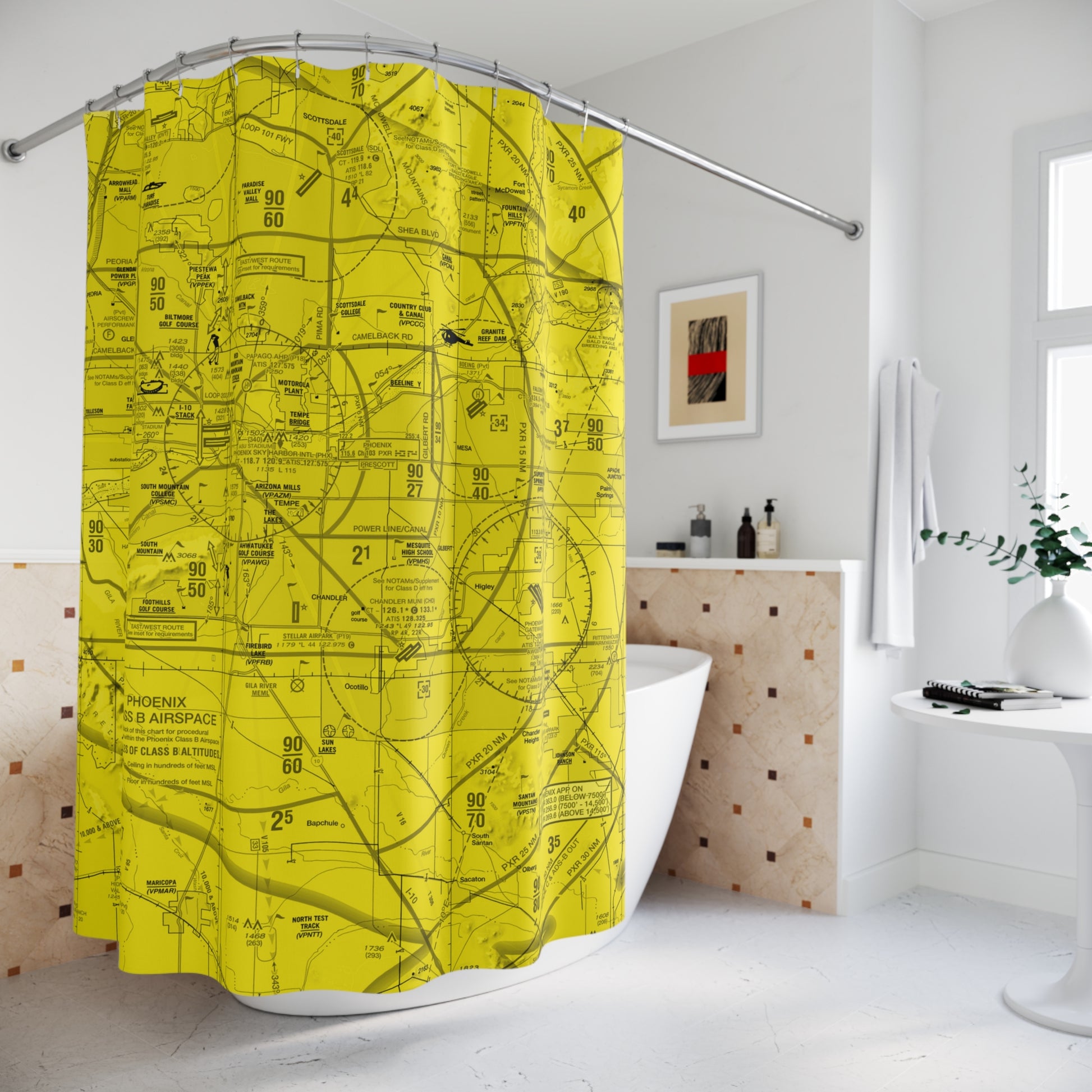 Aeronautical Chart shower curtain (KPHX/yellow)