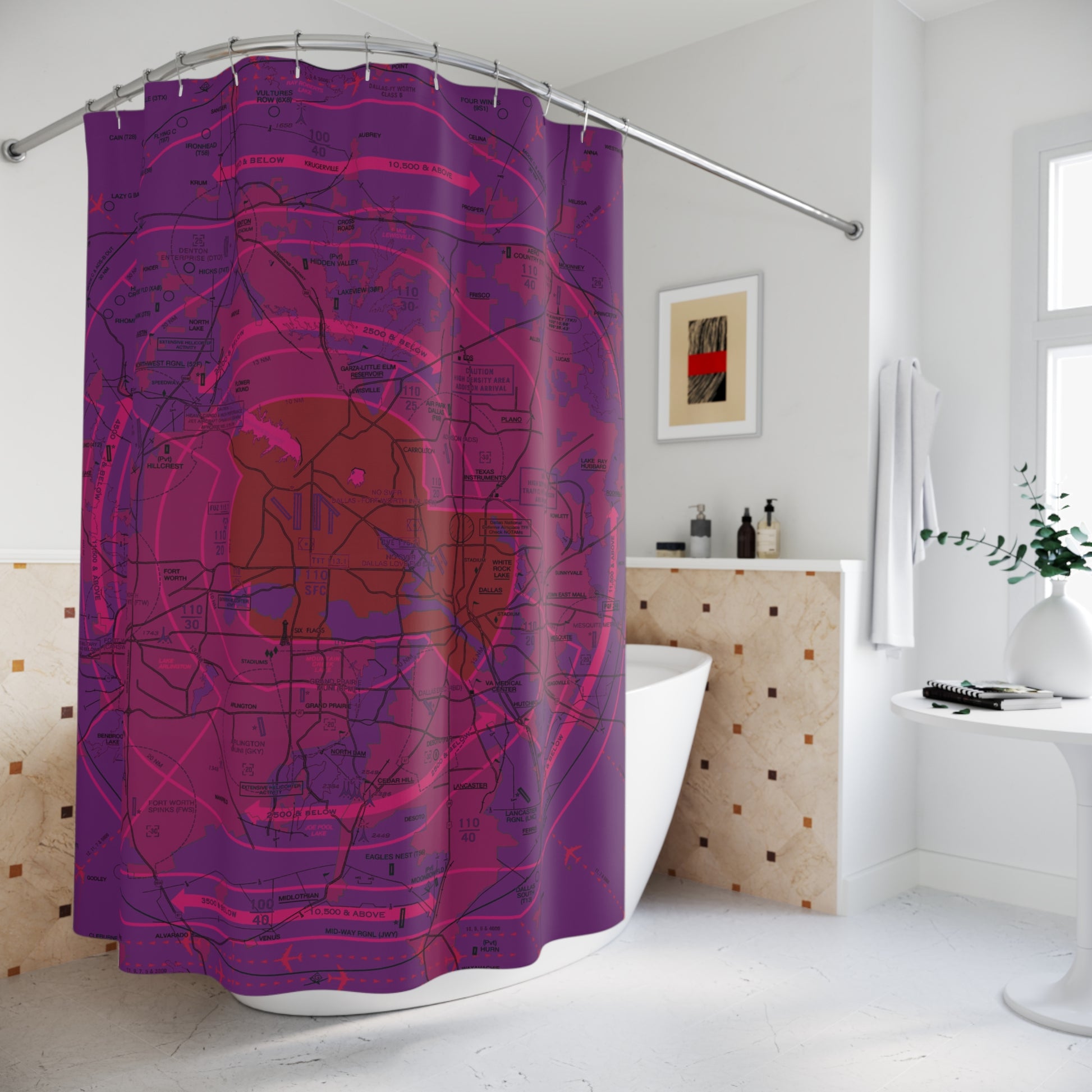 Dallas - Ft. Worth Flyway Chart Shower Curtains (purple)