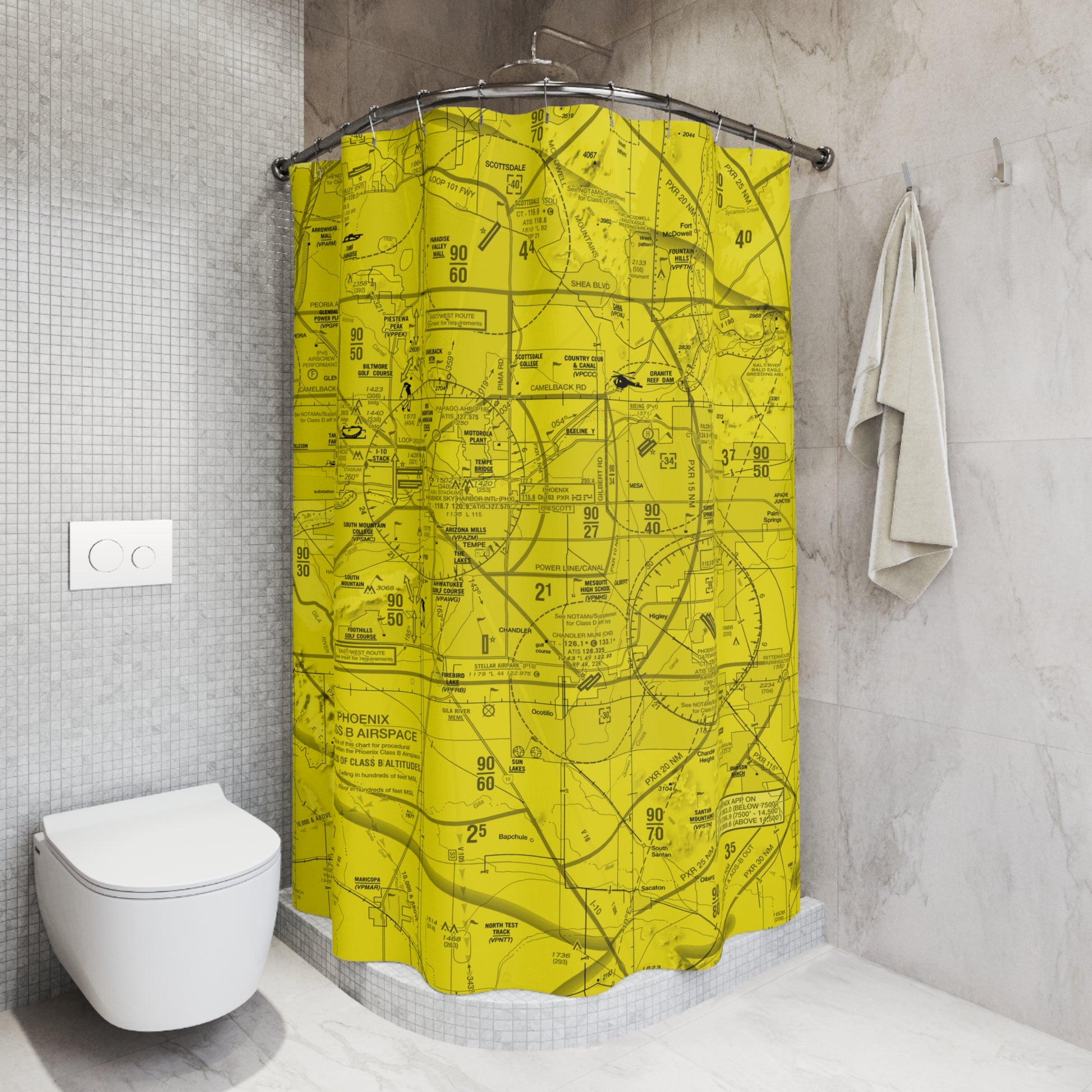 Aeronautical Chart shower curtain (KPHX/yellow)