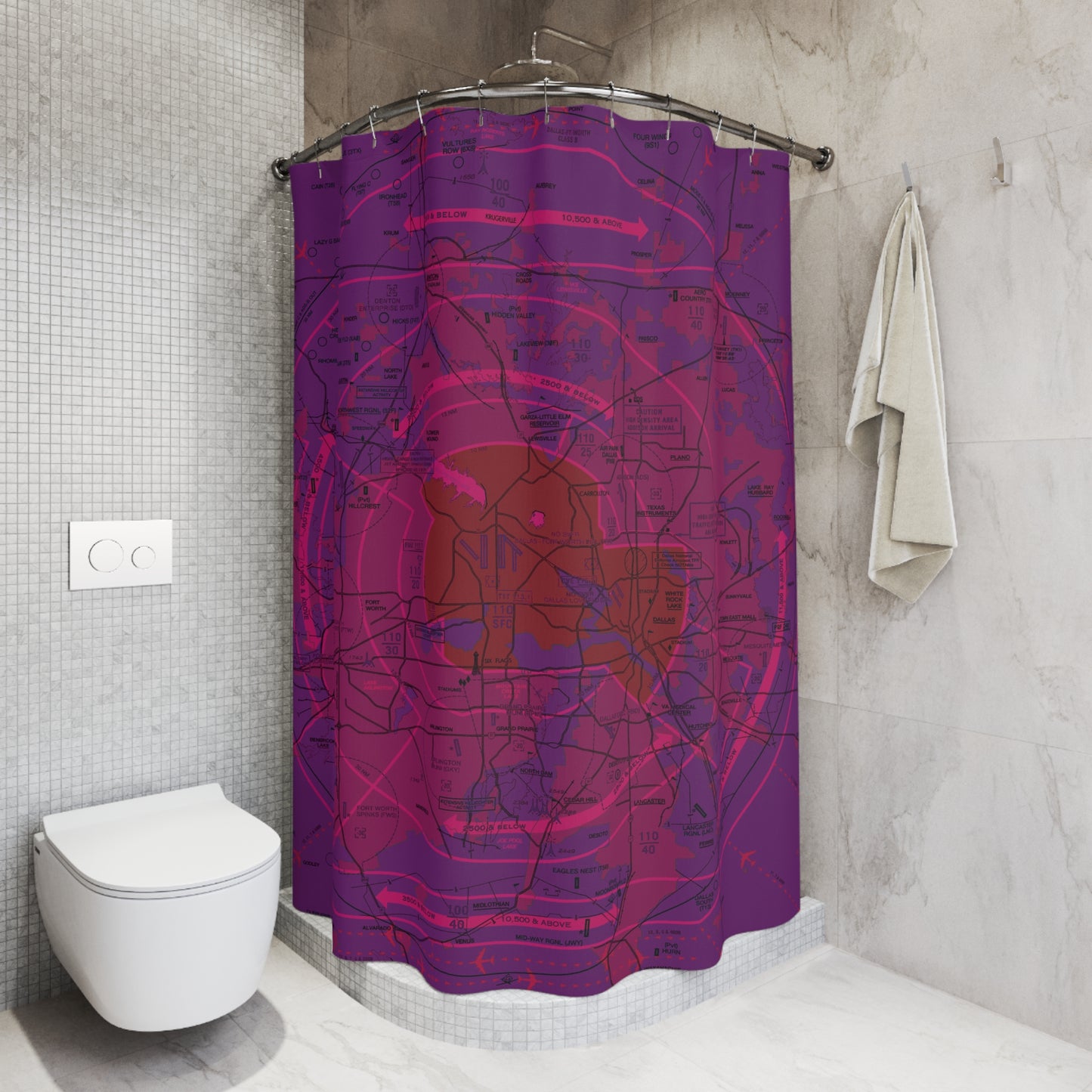 Dallas - Ft. Worth Flyway Chart Shower Curtains (purple)