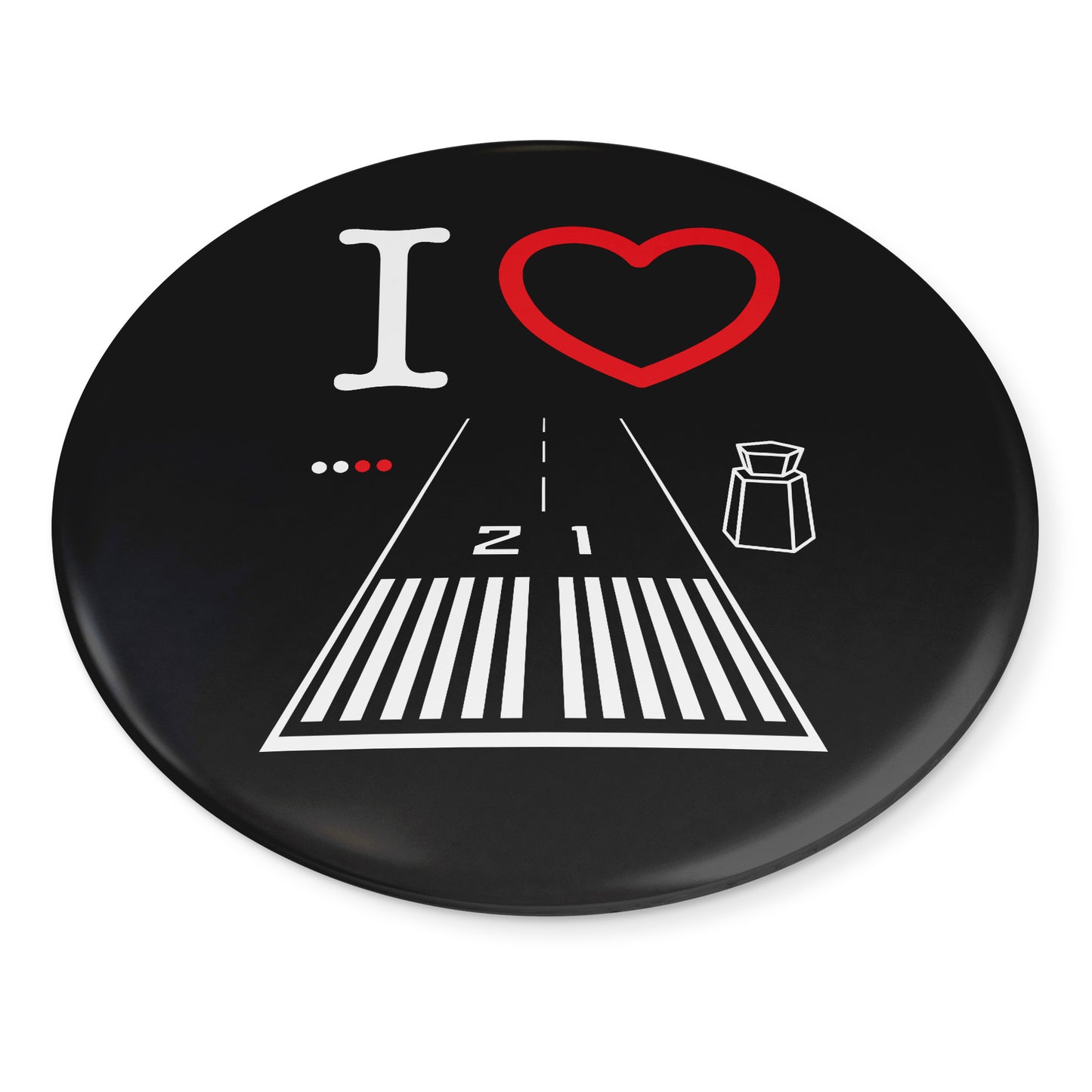 Santa Monica Airport Runway 21 button pin (black)