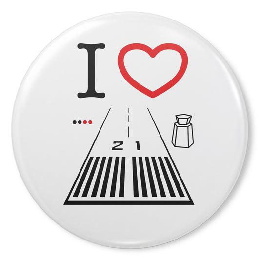 Santa Monica Airport Runway 21 button pin (white)
