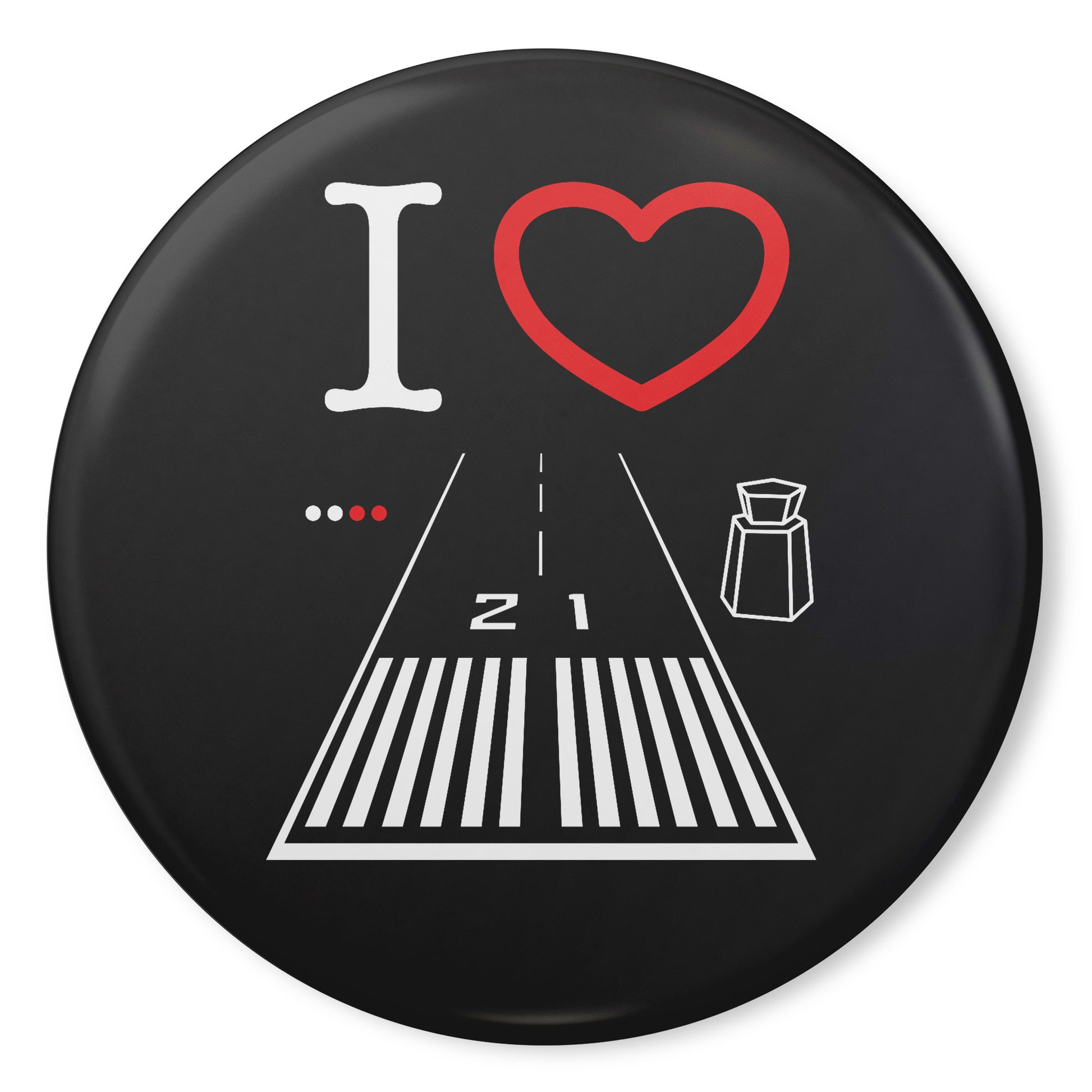 Santa Monica Airport Runway 21 button pin (black)