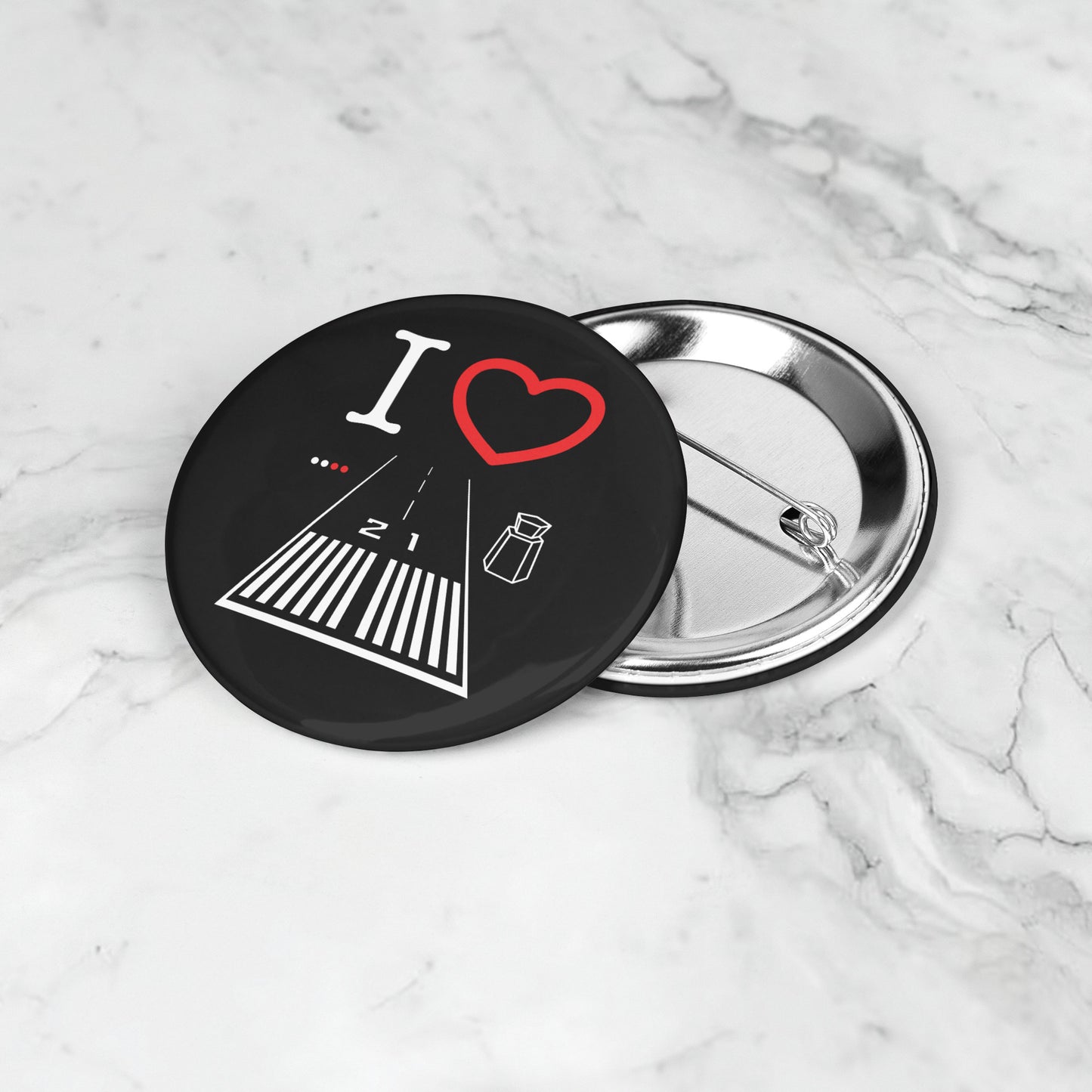Santa Monica Airport Runway 21 button pin (black)