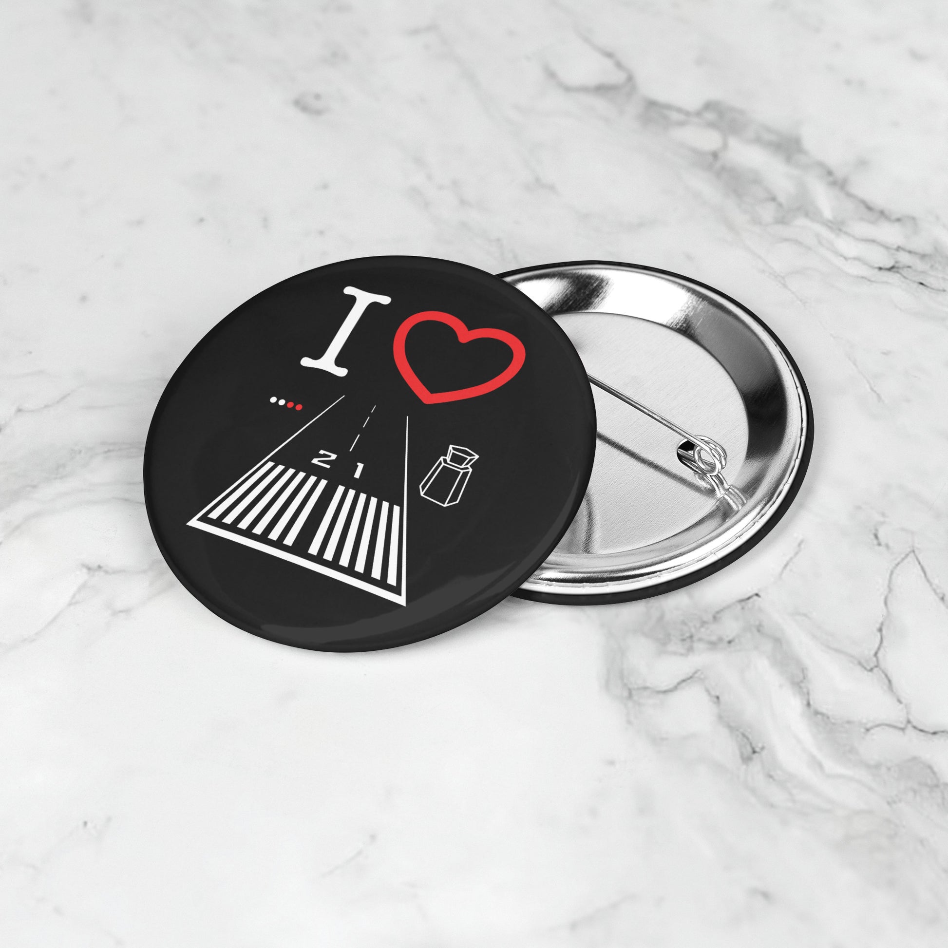 Santa Monica Airport Runway 21 button pin (black)