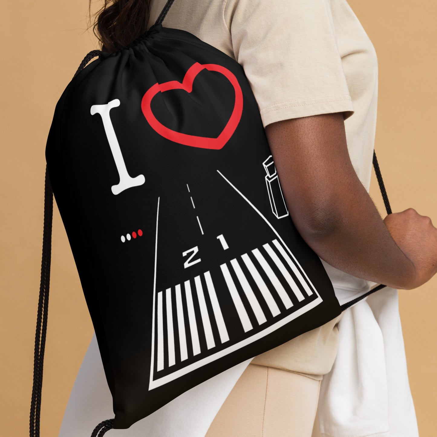 Santa Monica Airport Runway 21 / 3 drawstring bag (black)