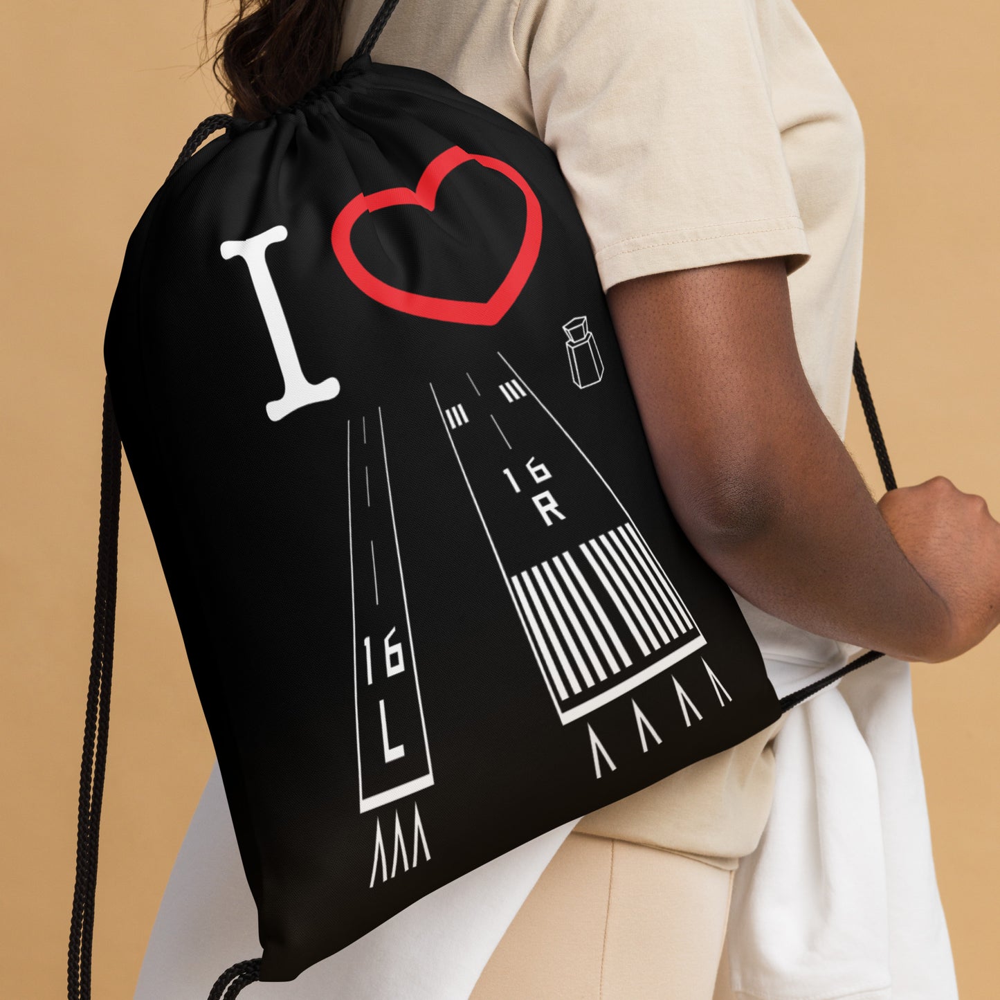 Van Nuys Airport Runways 16L - 16R / 34L - 34R - drawstring bag (black)