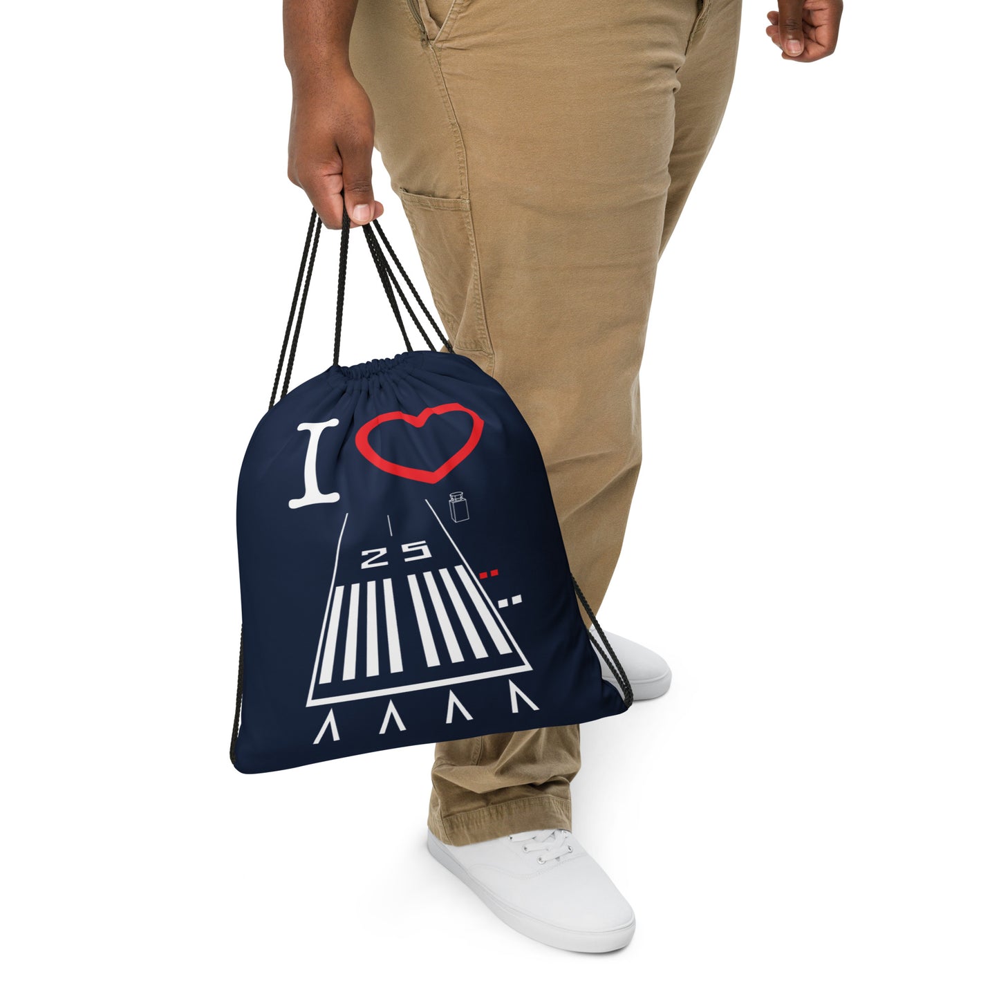 Hawthorne Airport Runway 25 / Runway 7 drawstring bag (navy)