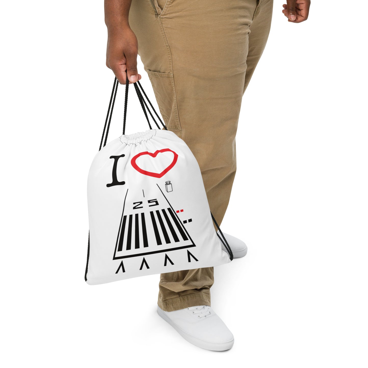 Hawthorne Airport Runway 25 / Runway 7 drawstring bag (white)