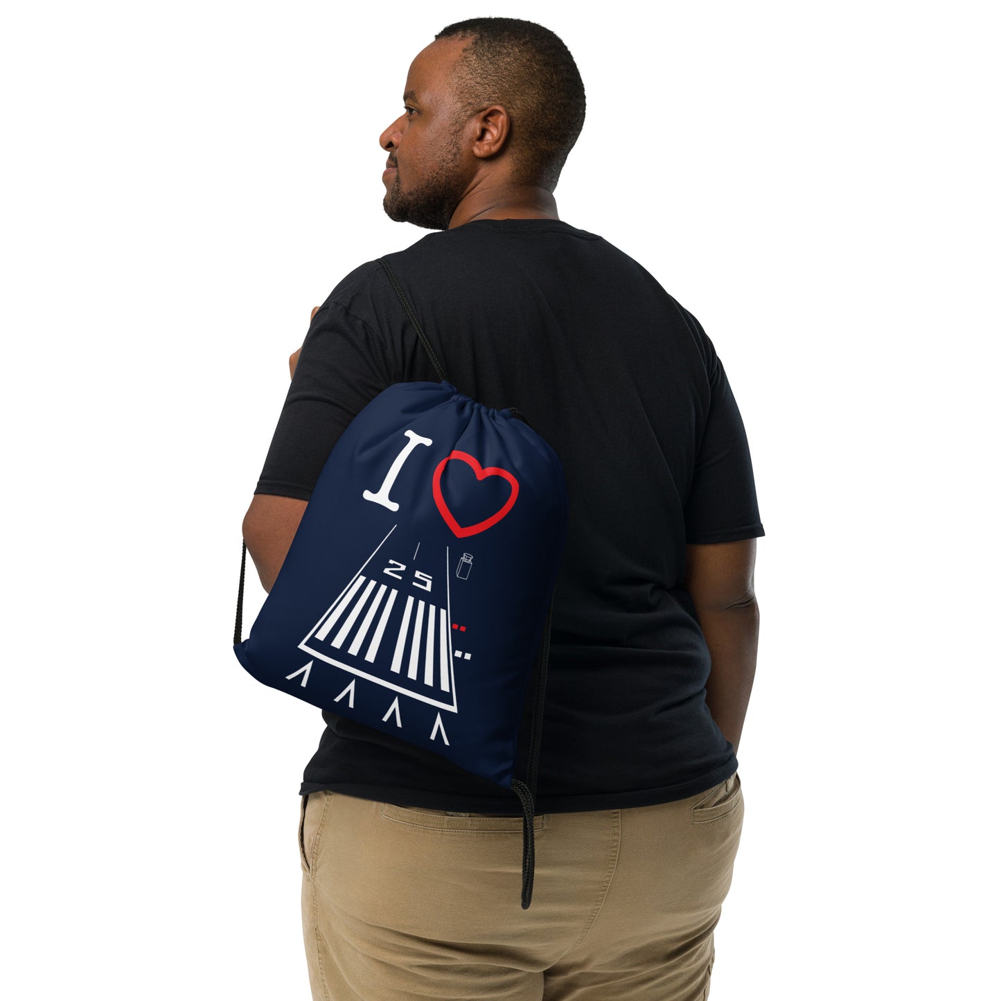 Hawthorne Airport Runway 25 / Runway 7 drawstring bag (navy)