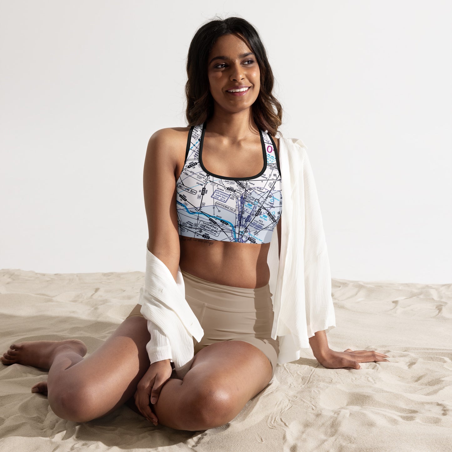 Aeronautical Chart Padded Sports Bra (white)