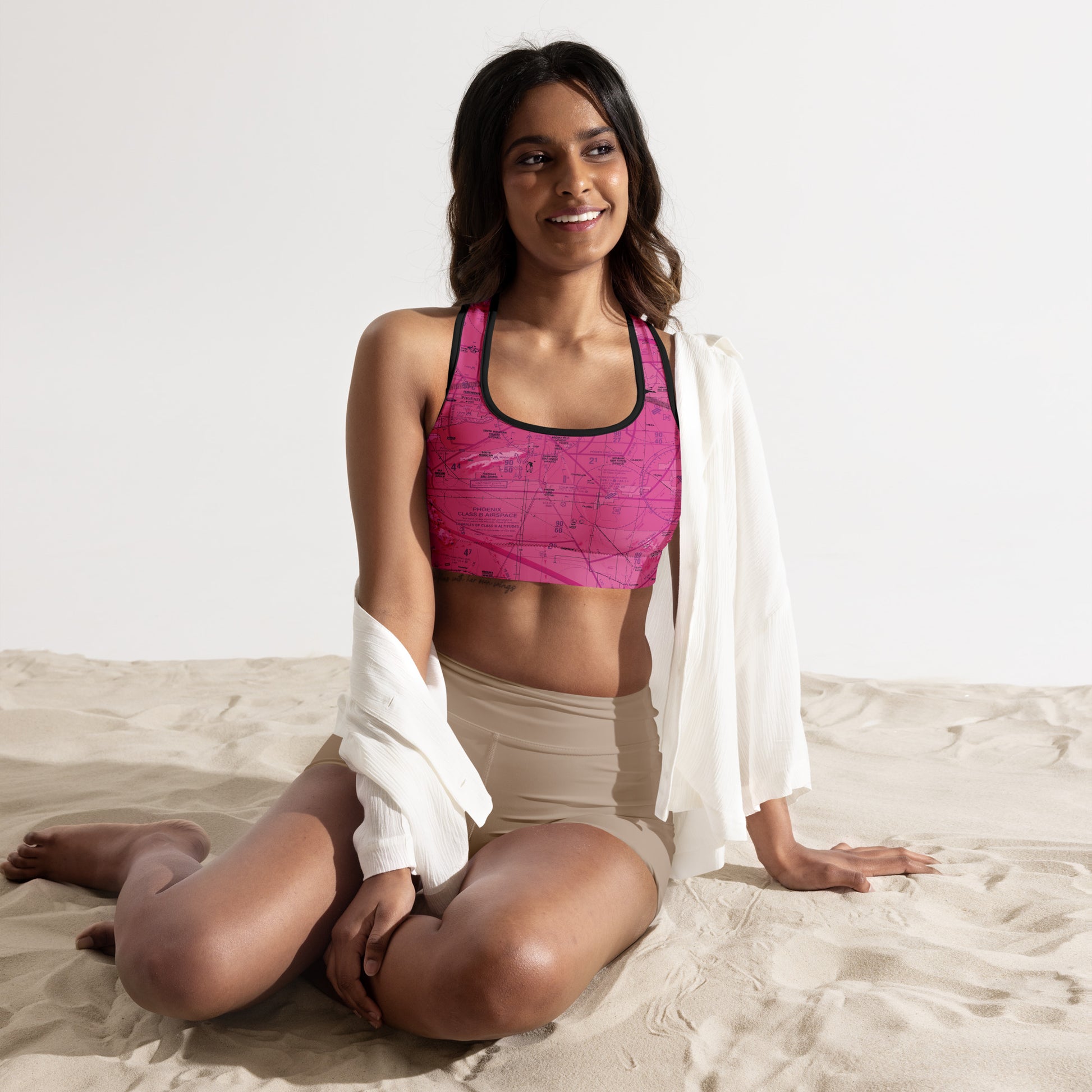 Aeronautical Chart padded sports bra (PHX/pink)
