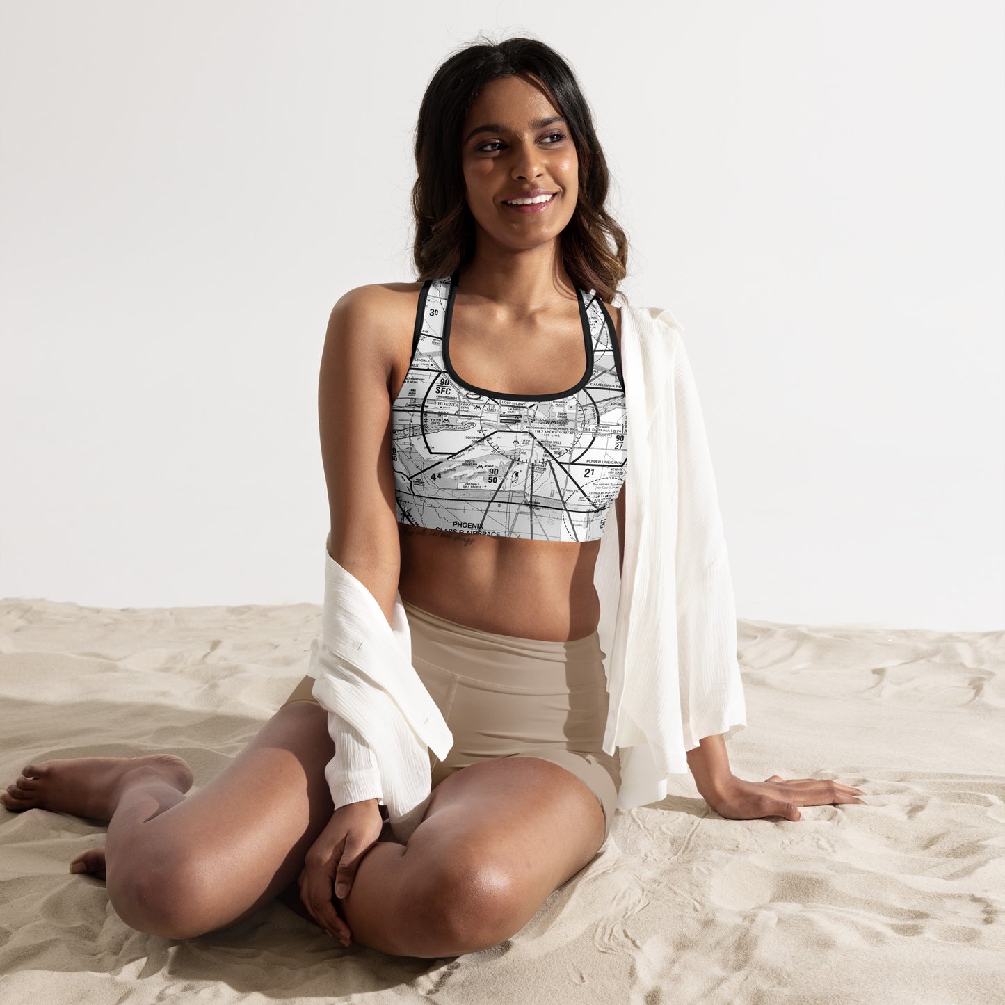 Aeronautical Chart padded sports bra (PHX/b&w)